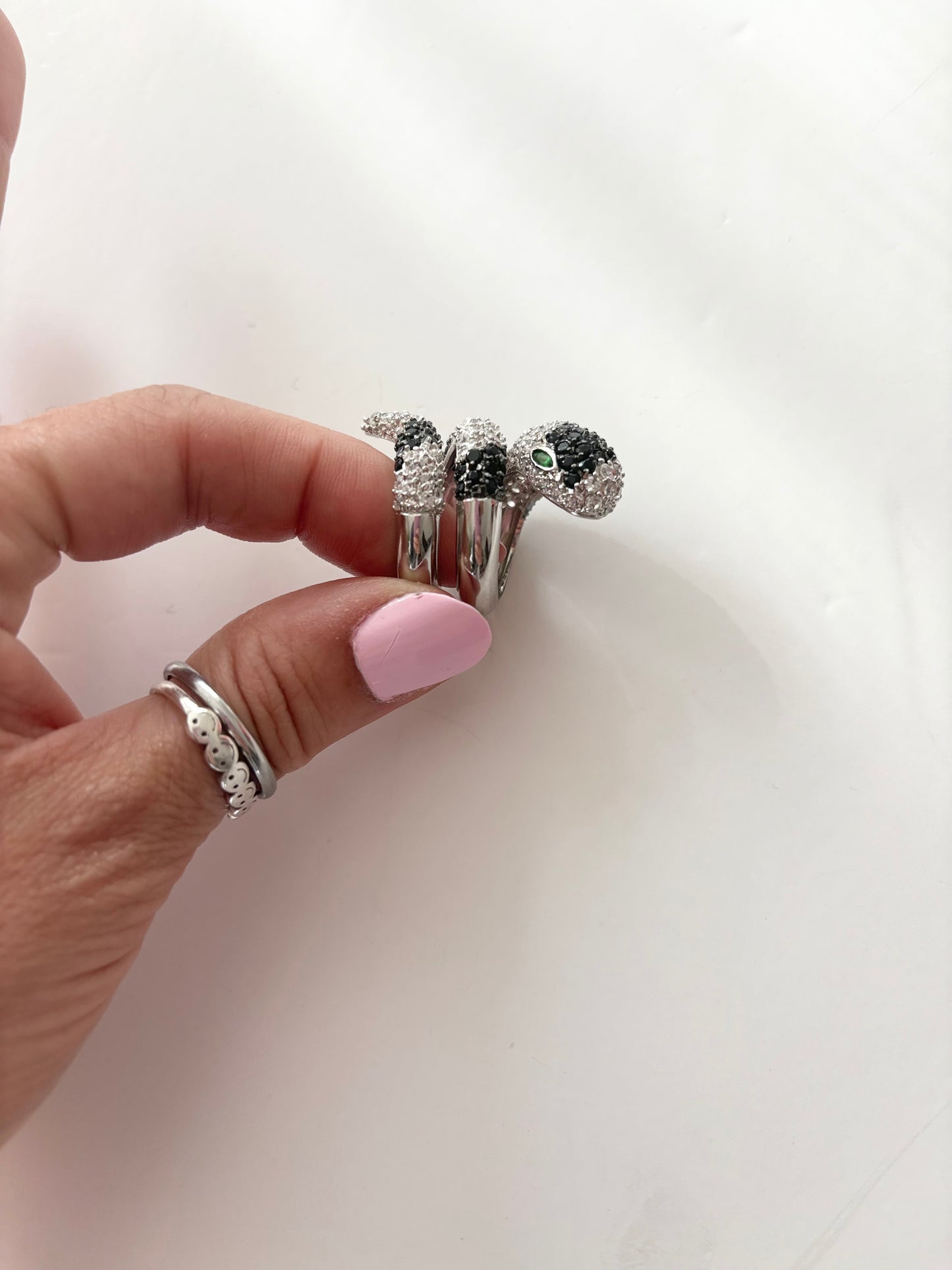 Noir NYC silver CZ pavé snake ring