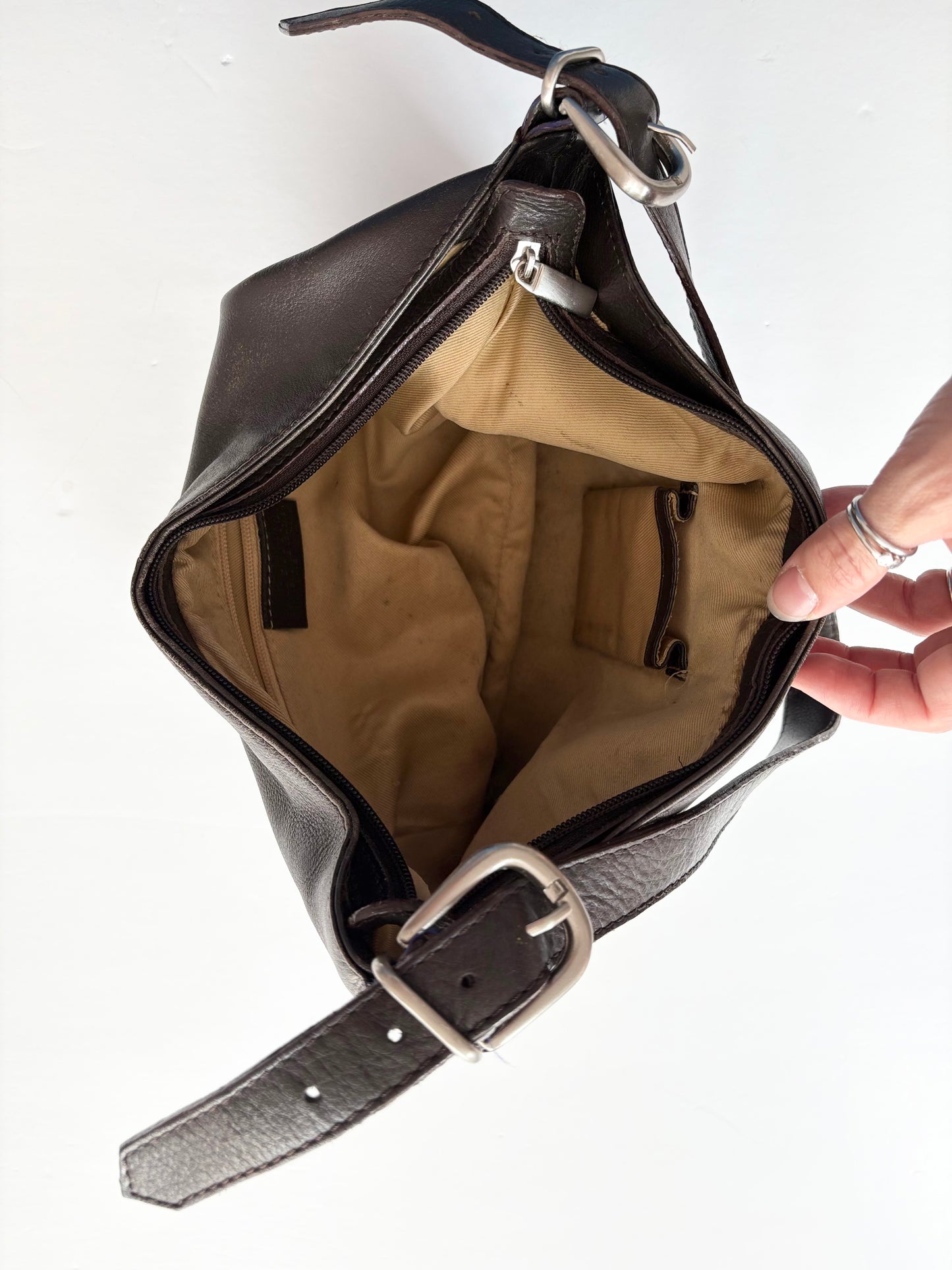 Vintage leather studded shoulder bag