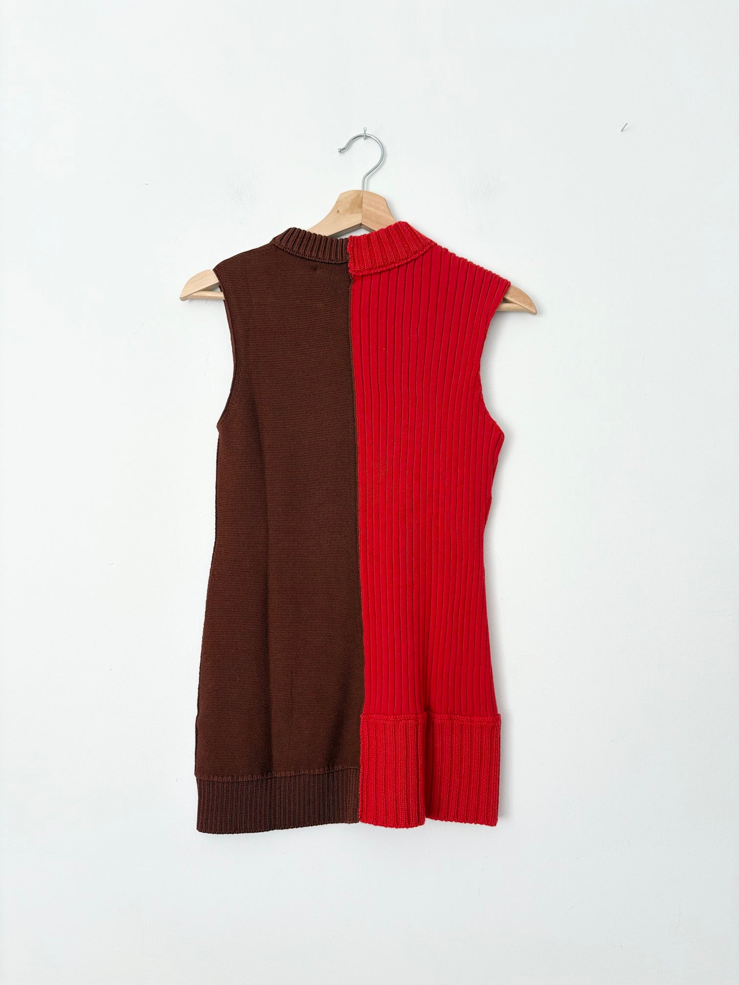 Marina Moscone Wool & silk blend patchwork sleeveless sweater Small