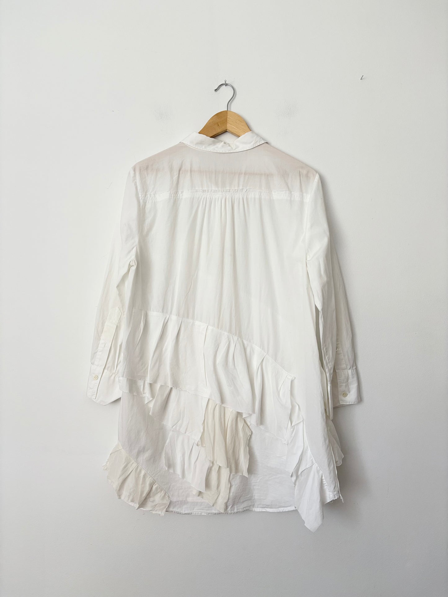 J.crew mix media ruffle button down shirt Large