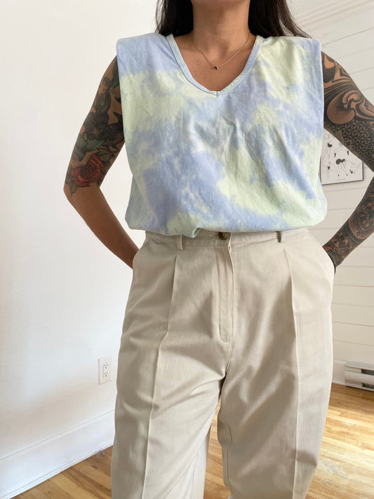 BlankNYC tie dye shoulder pad sleeveless tee Large