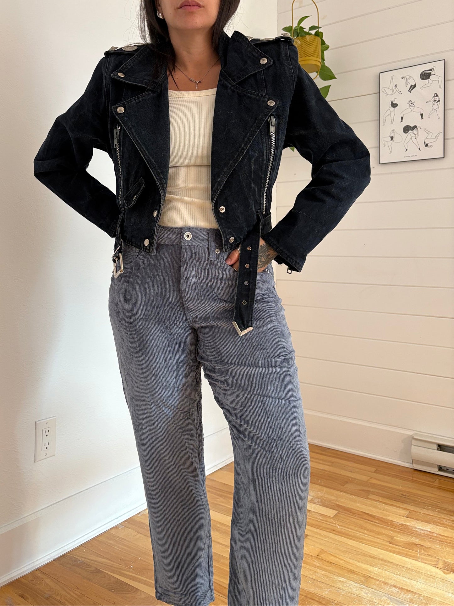 Veste de motard en jean Parasuco vintage S/M