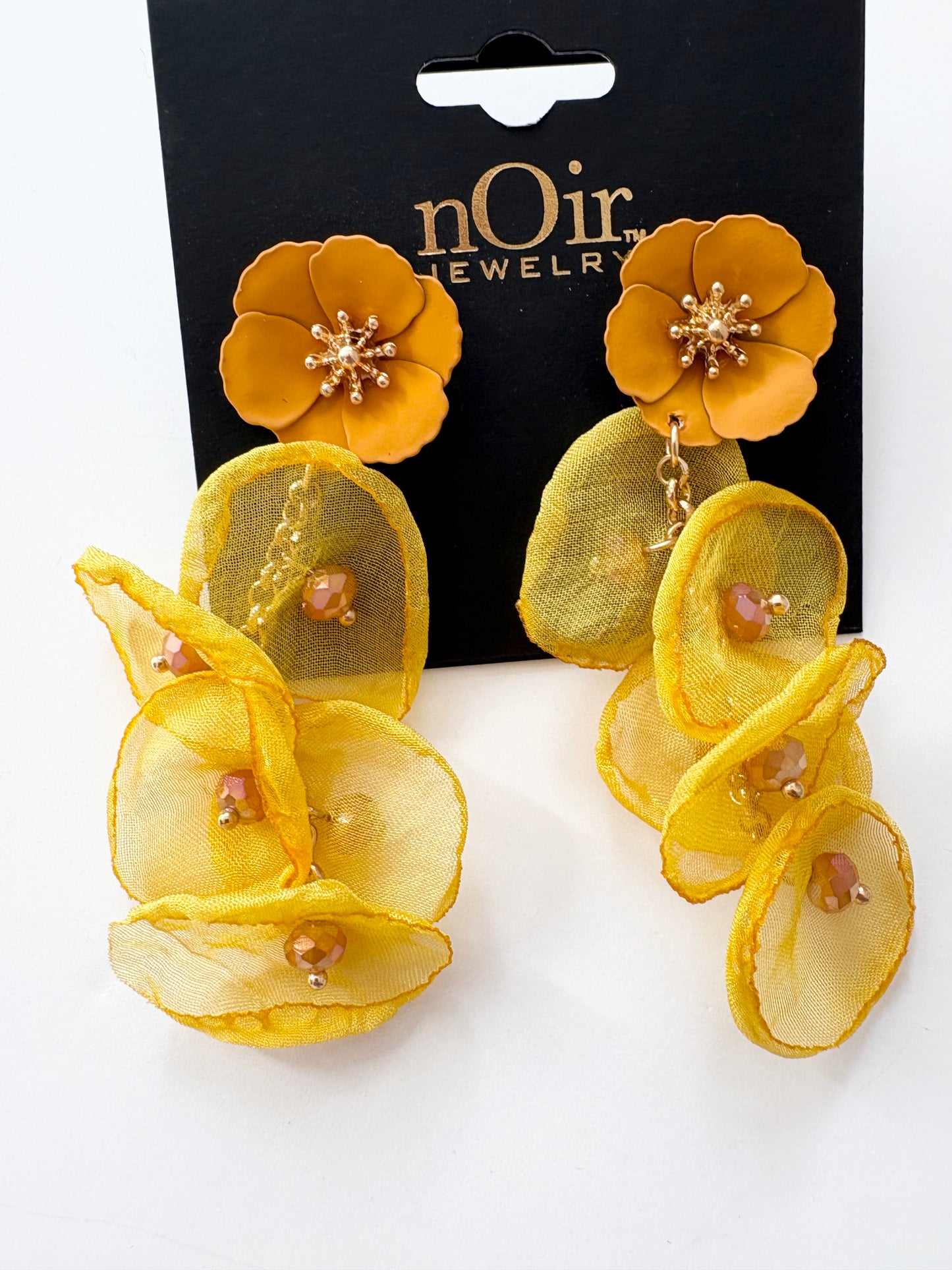 Noir NYC yellow floral pendant earrings