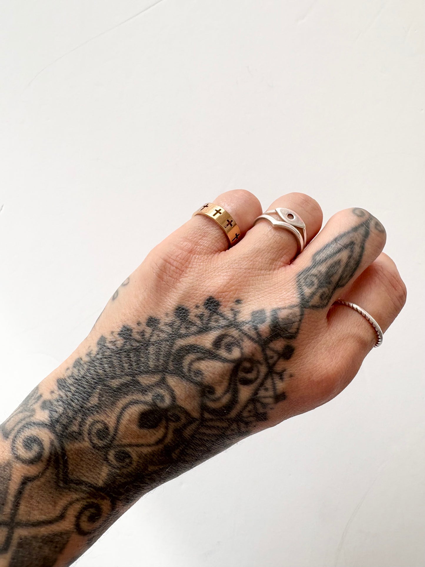 Noir NYC gold plated cross ring band