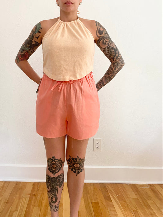 SHORE Pink linen blend tie waist shorts Small