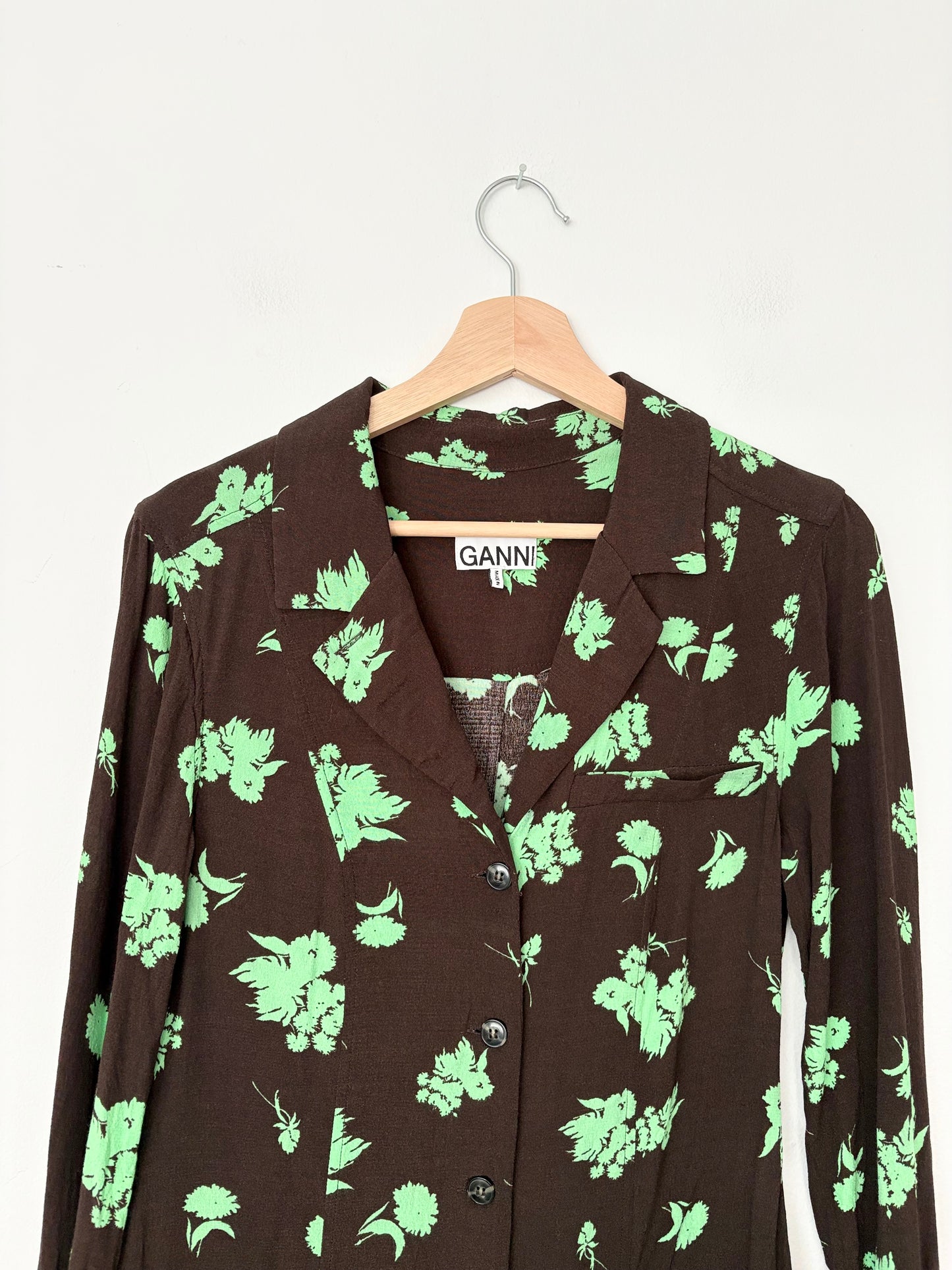 Ganni floral printed crepe shirtdress Medium