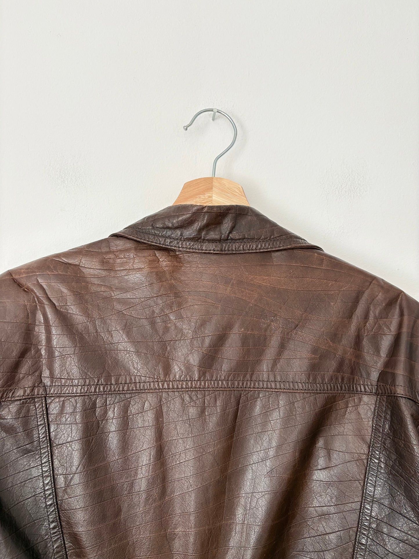 Vintage brown genuine leather crop bomber Medium