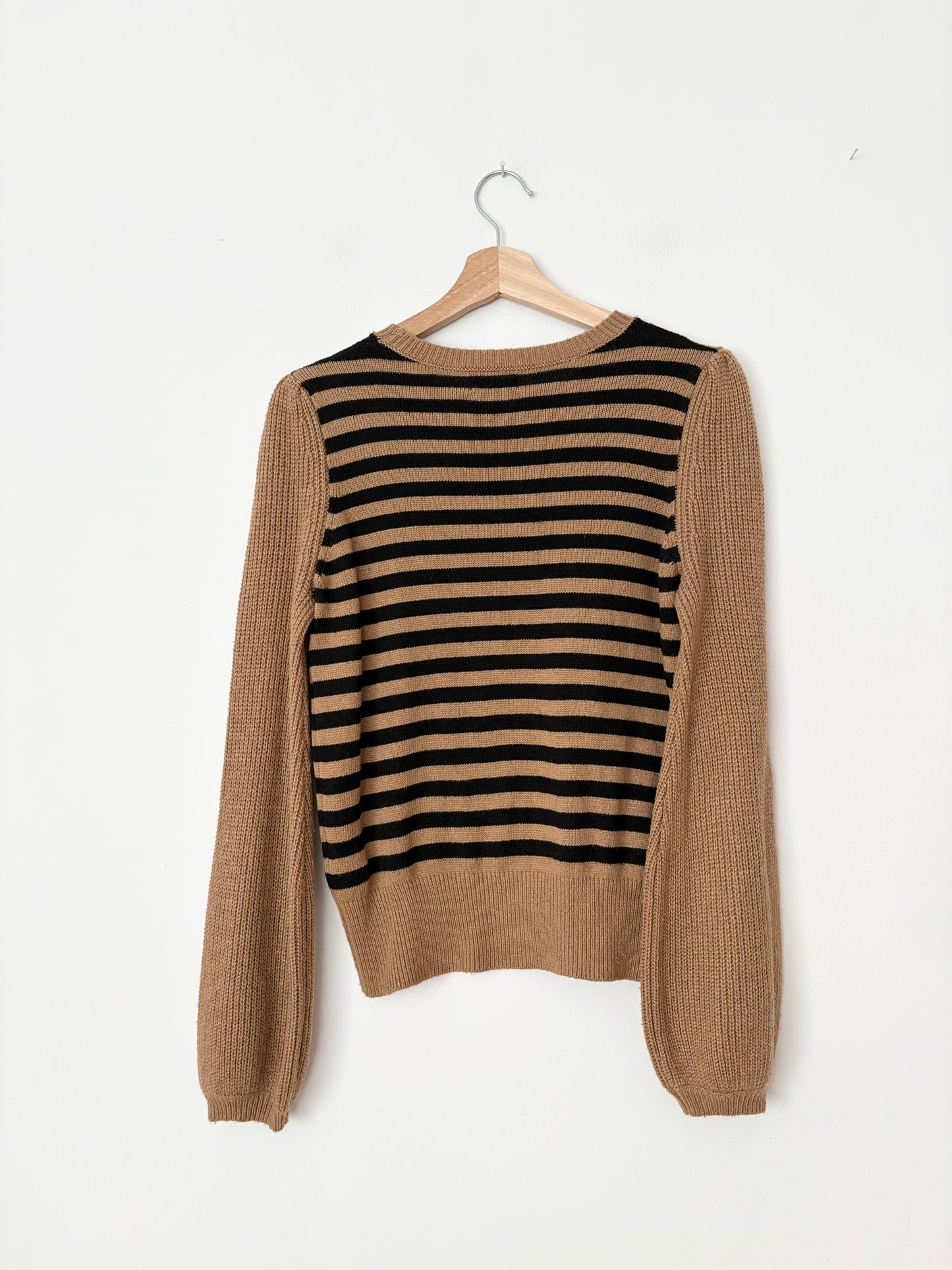 Whowhatwear stripe puff sleeve sweater Small
