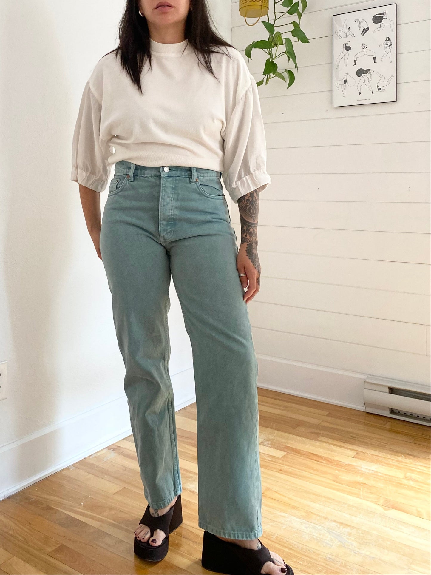 Jean Zara à jambe large couleur écume de mer W29