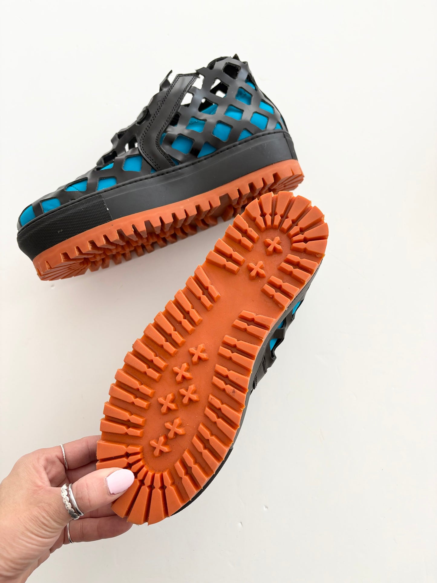 Marques Almeida laser cut caged platform sneakers US7