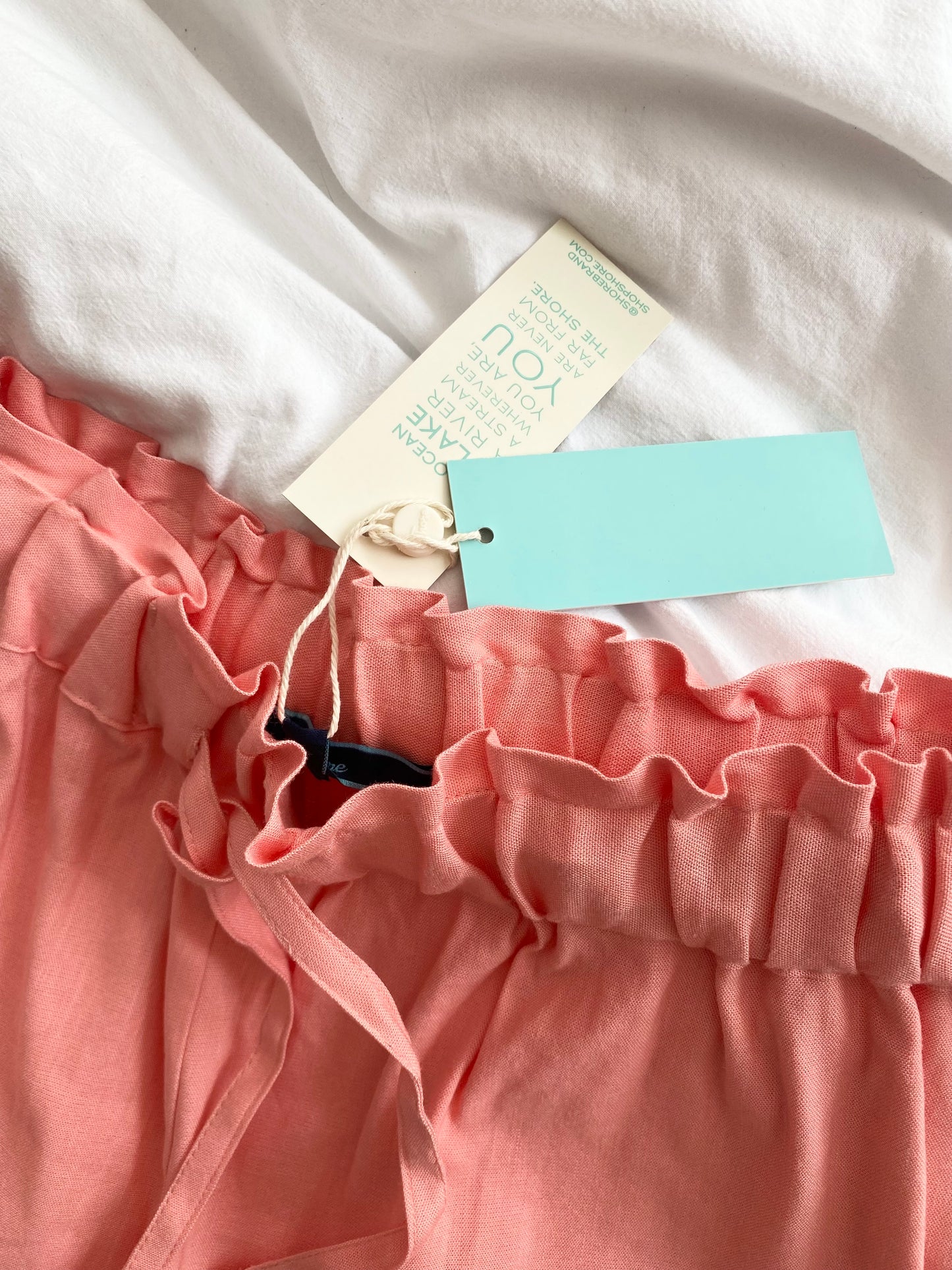 SHORE Pink linen blend tie waist shorts Small