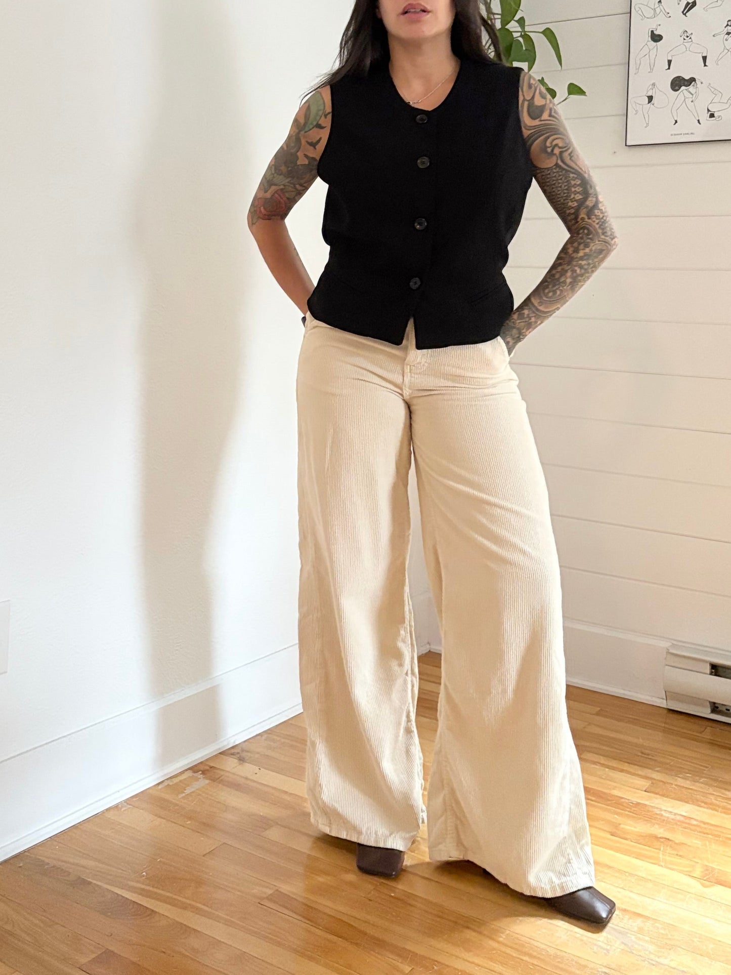 Vintage black tie back vest top Large