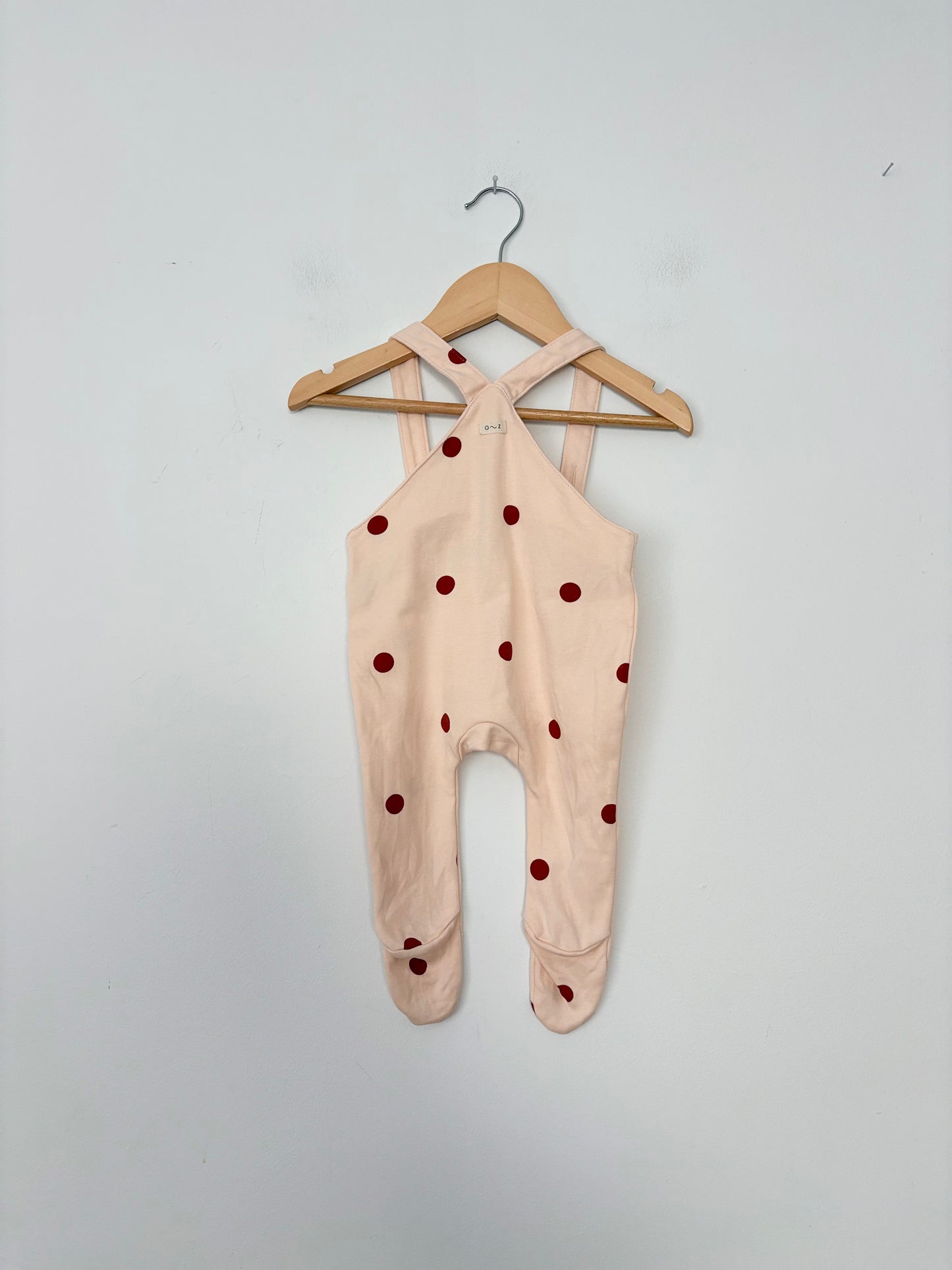 Organic zoo polka dot organic cotton footed overalls 3/6m