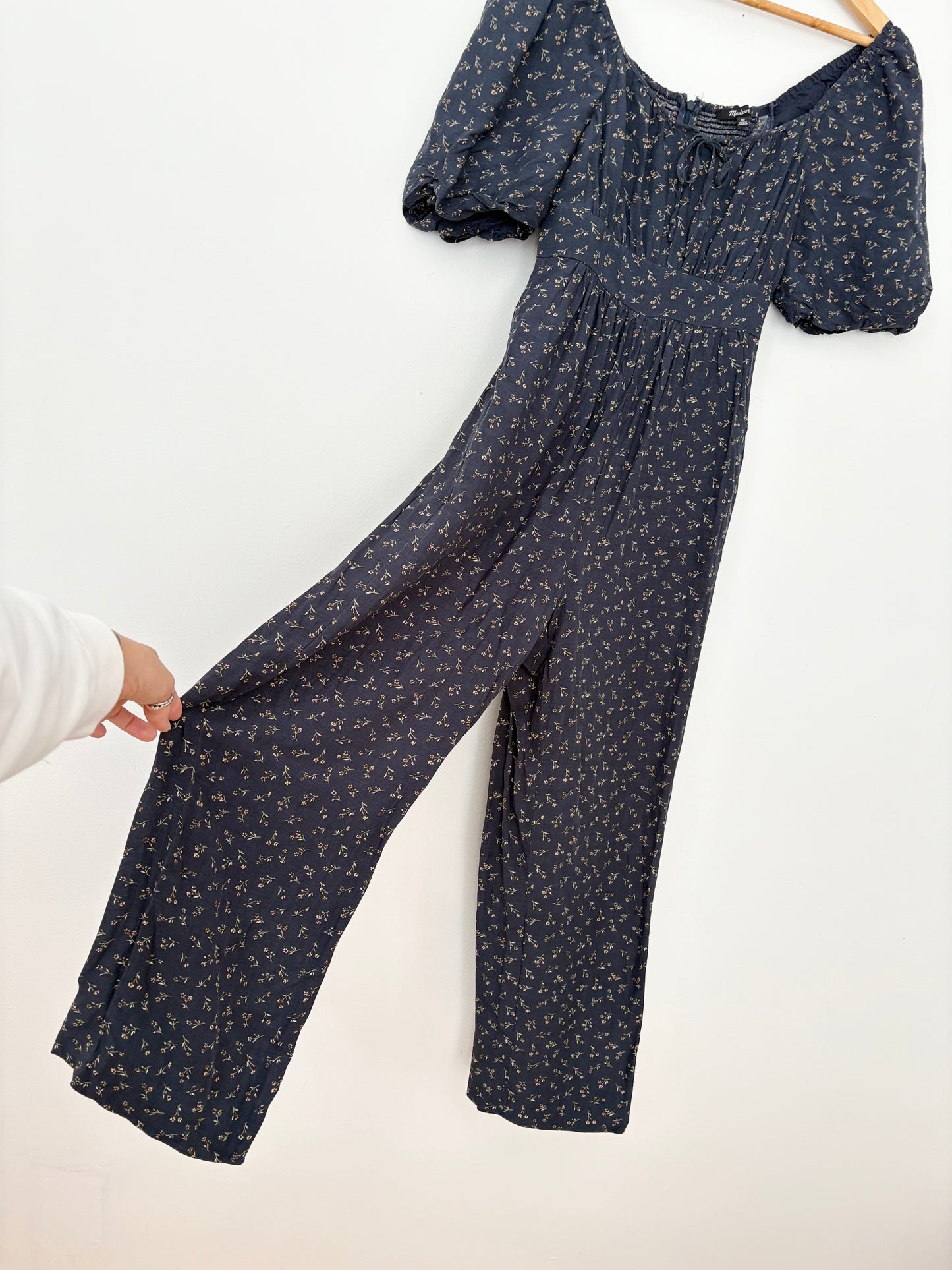 Madewell bubble sleeve floral linen blend jumpsuit XXS