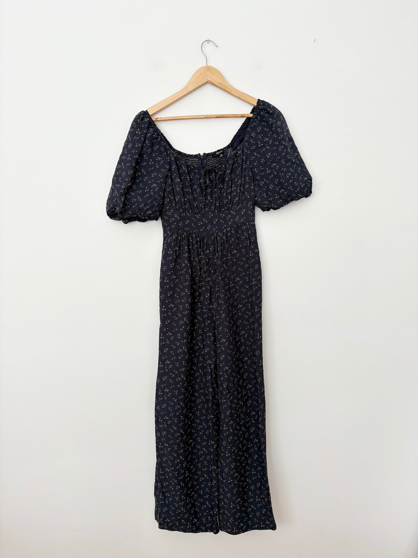 Madewell bubble sleeve floral linen blend jumpsuit XXS