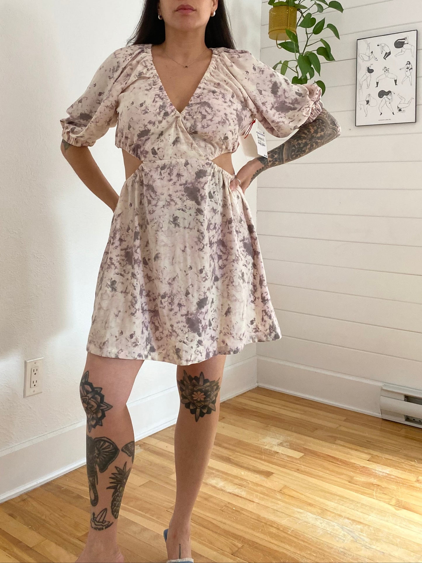 Open Edit cut-out puff sleeve dress Medium