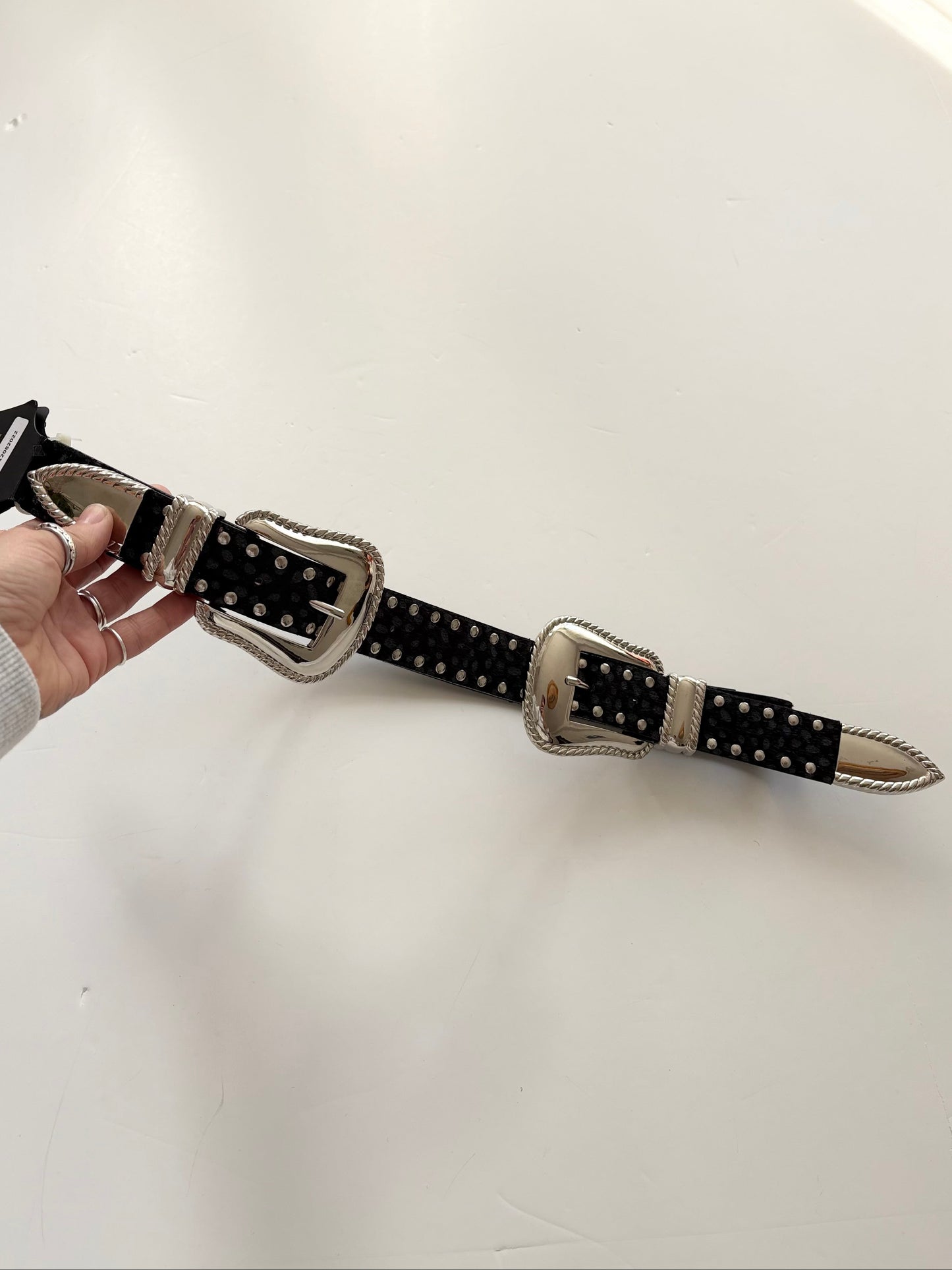 Noir NYC faux leather animal print double buckle belt S-L