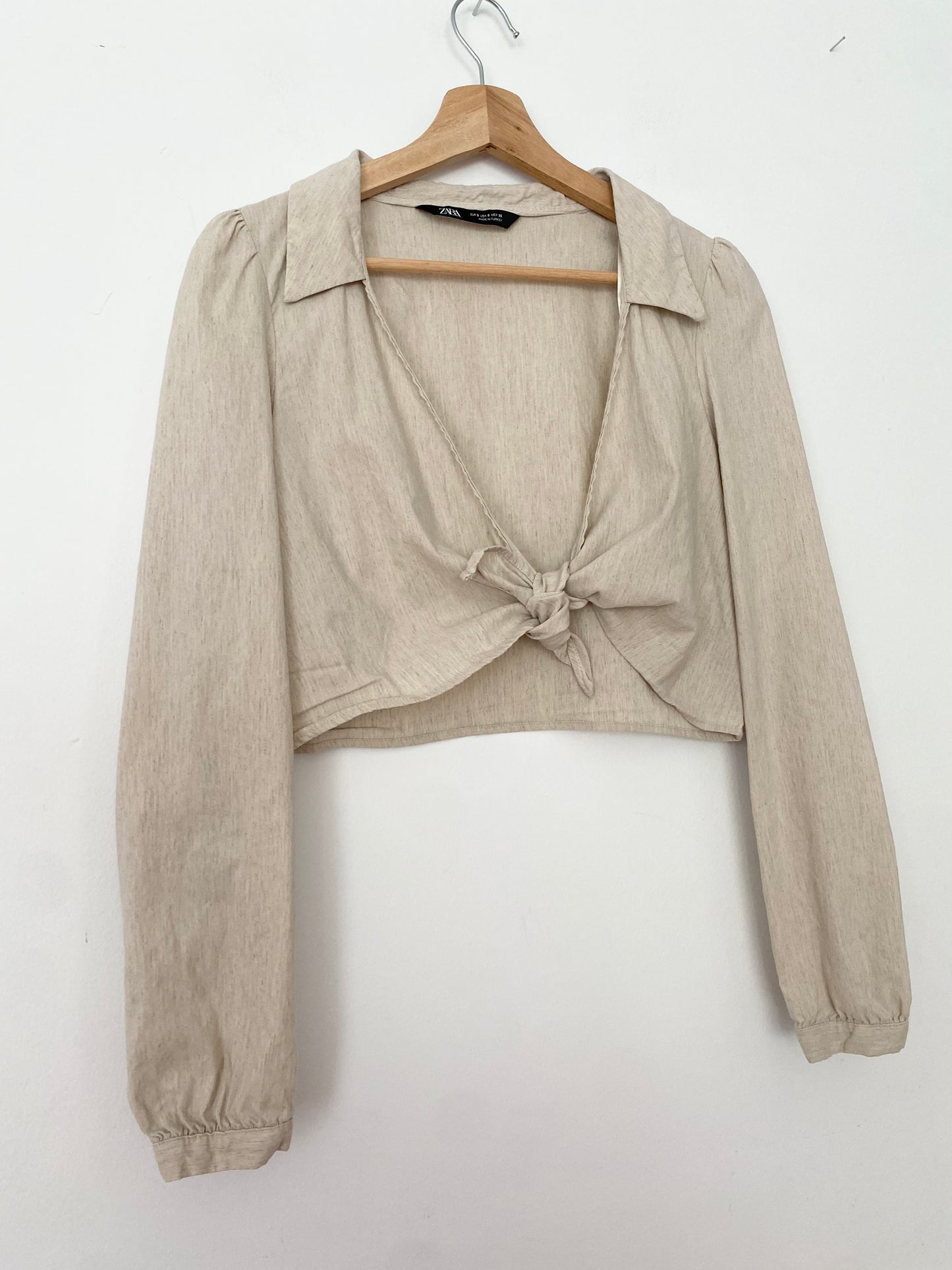 Zara linen blend tie-front crop top S/M