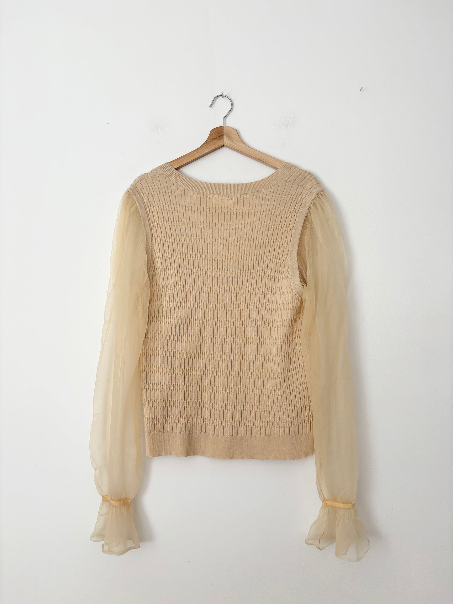 Anthropologie Maeve sheer puff sleeve knit sweater XL