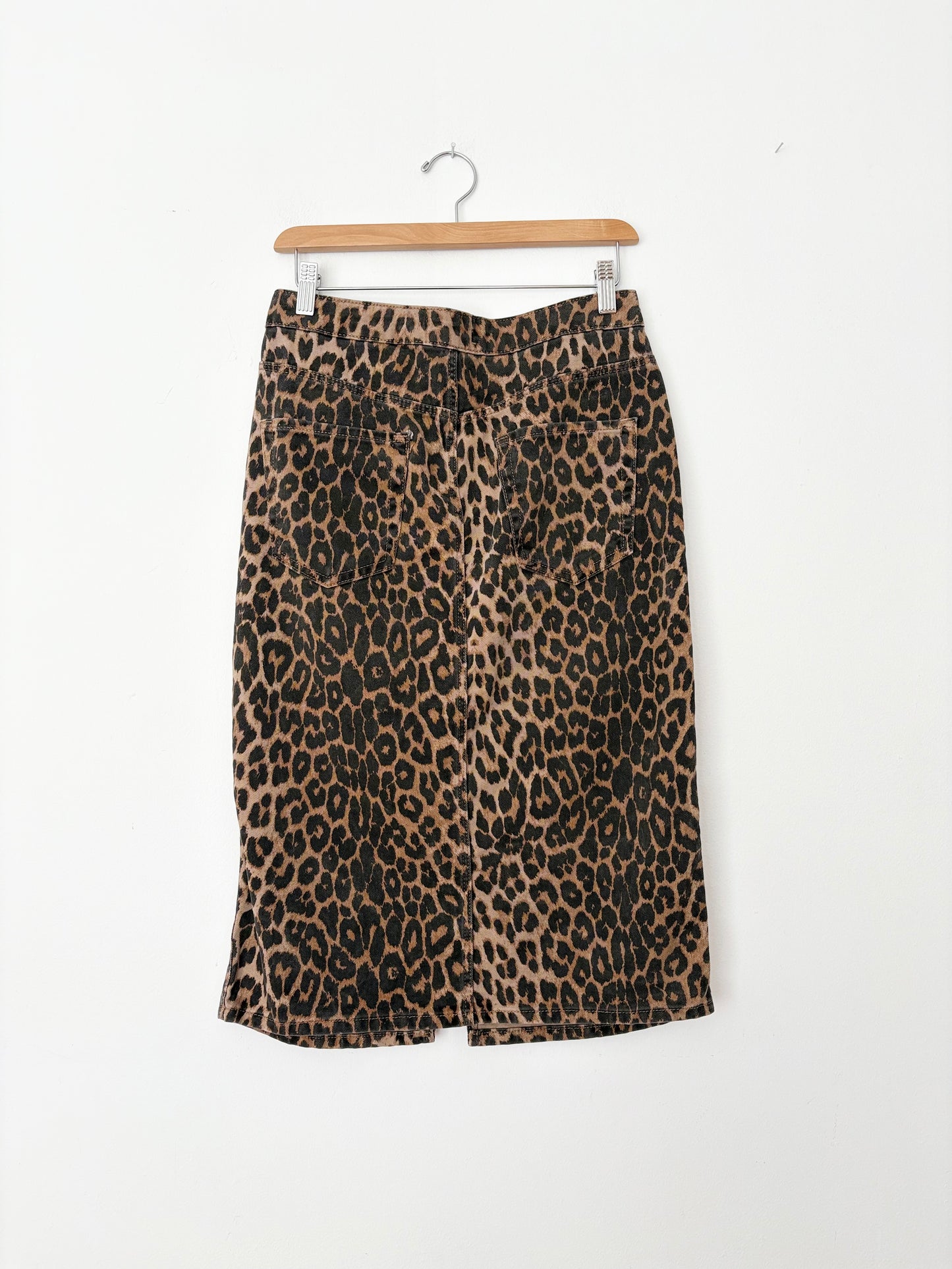 Zara Leopard denim midi skirt Medium
