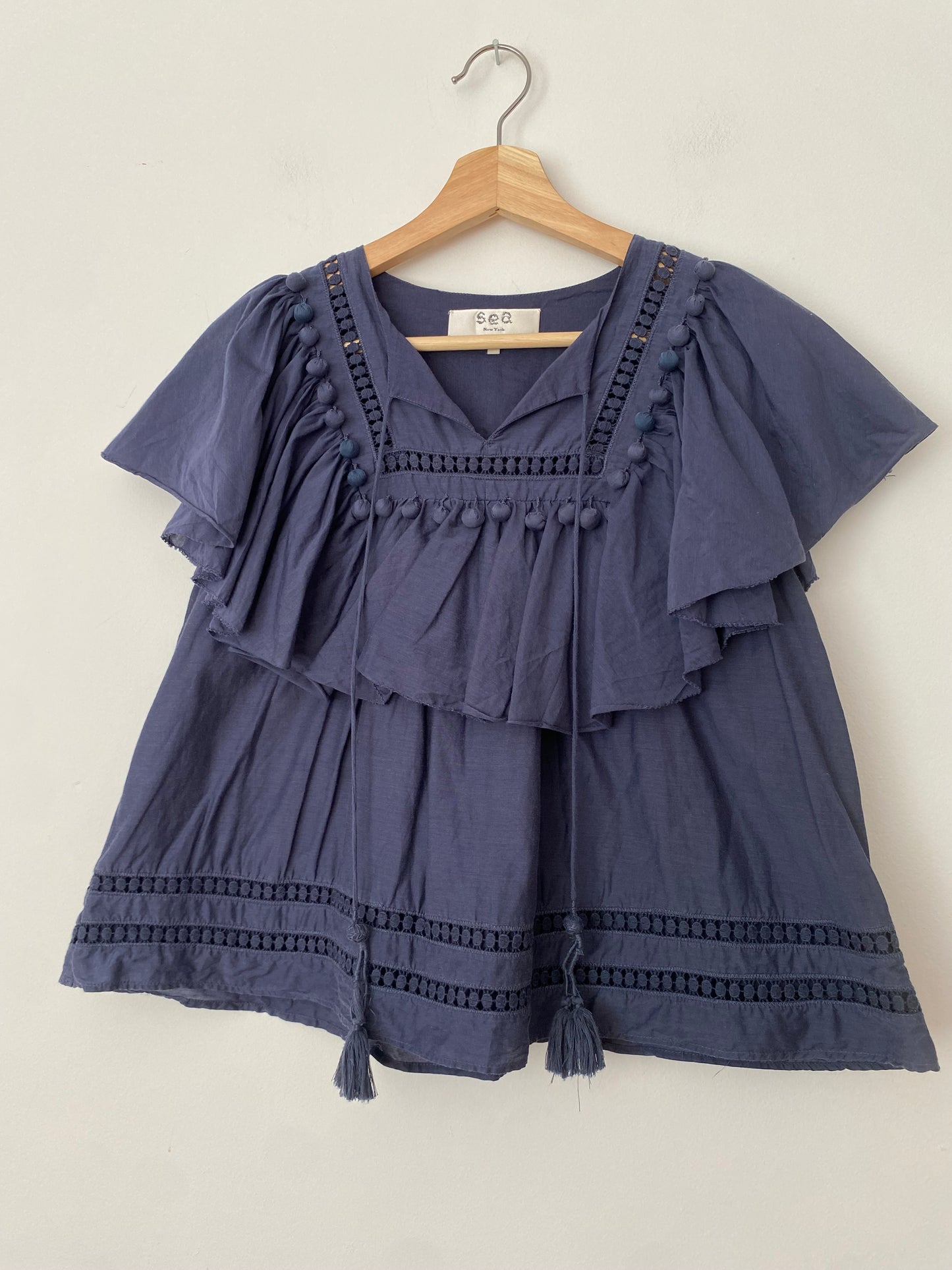 Sea New York silk blend ruffled pompom blouse S/M