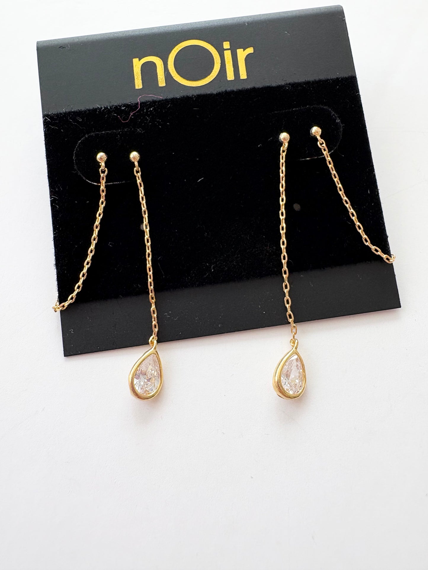 Noir NYC gold plated teardrop double swinger earrings