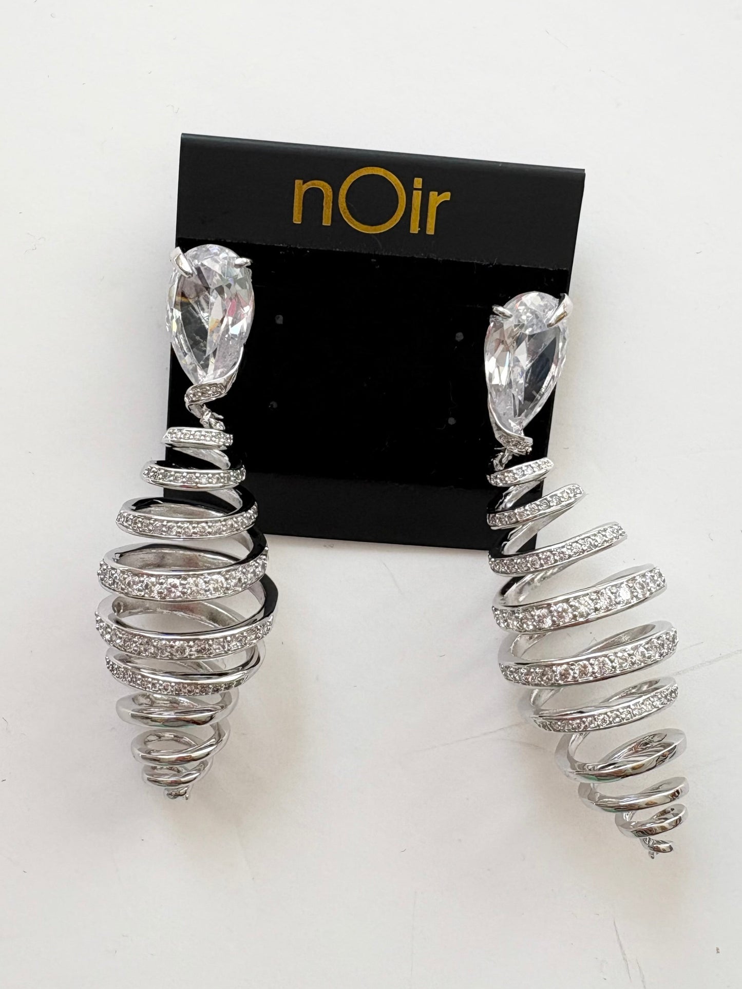 Noir NYC statement spiral cone pave earrings