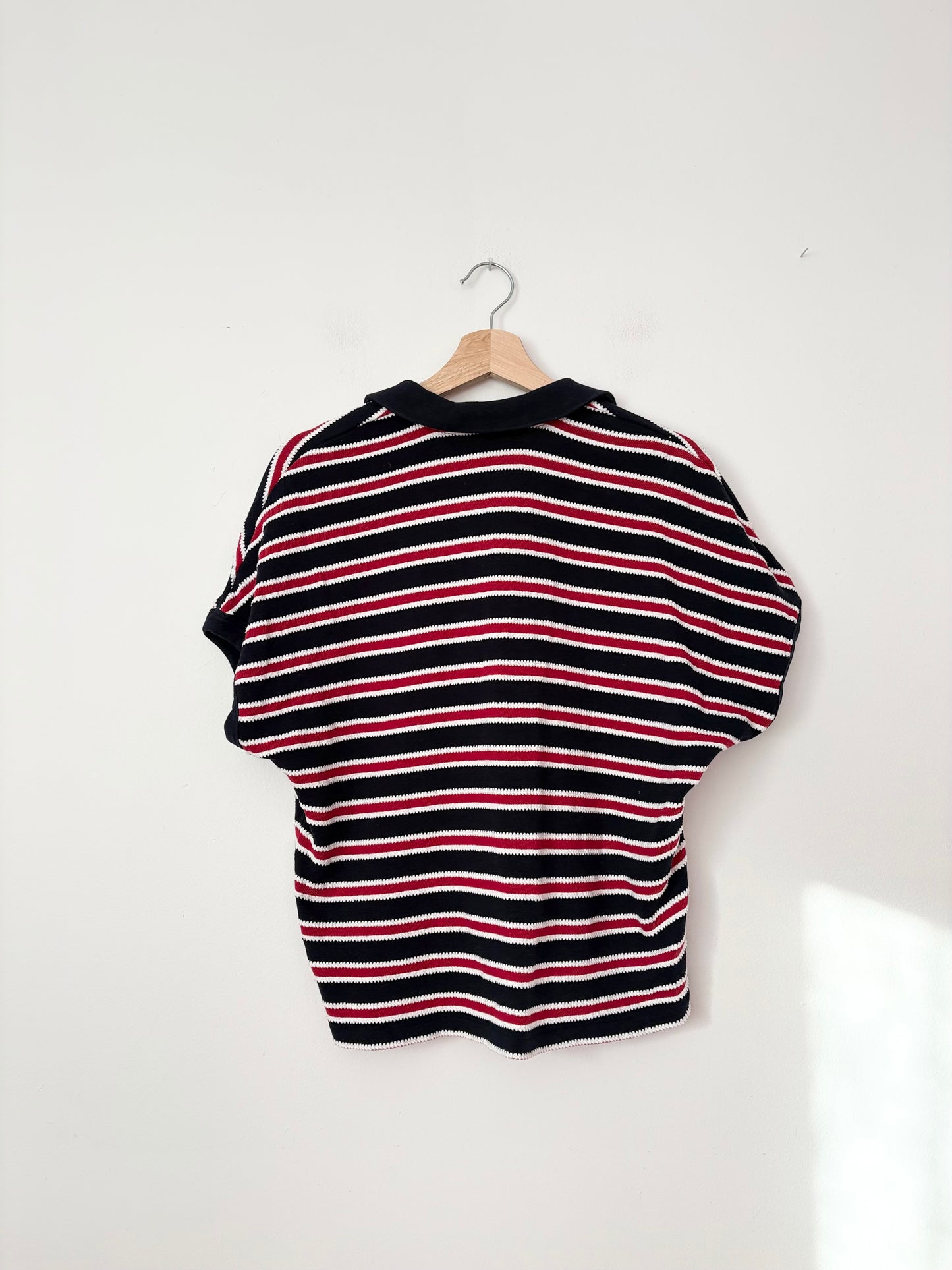 Madewell relaxed V neck polo shirt in stripe Small