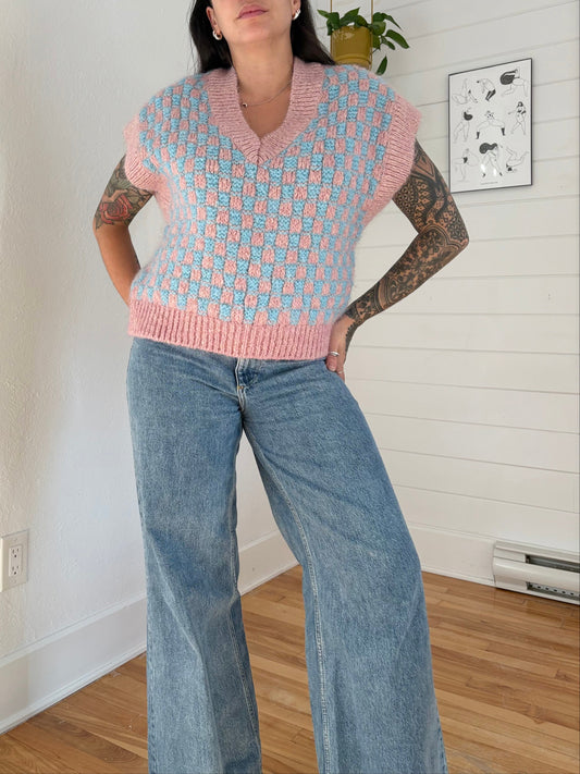 Pull sans manches à carreaux en maille de laine mélangée Zara Small
