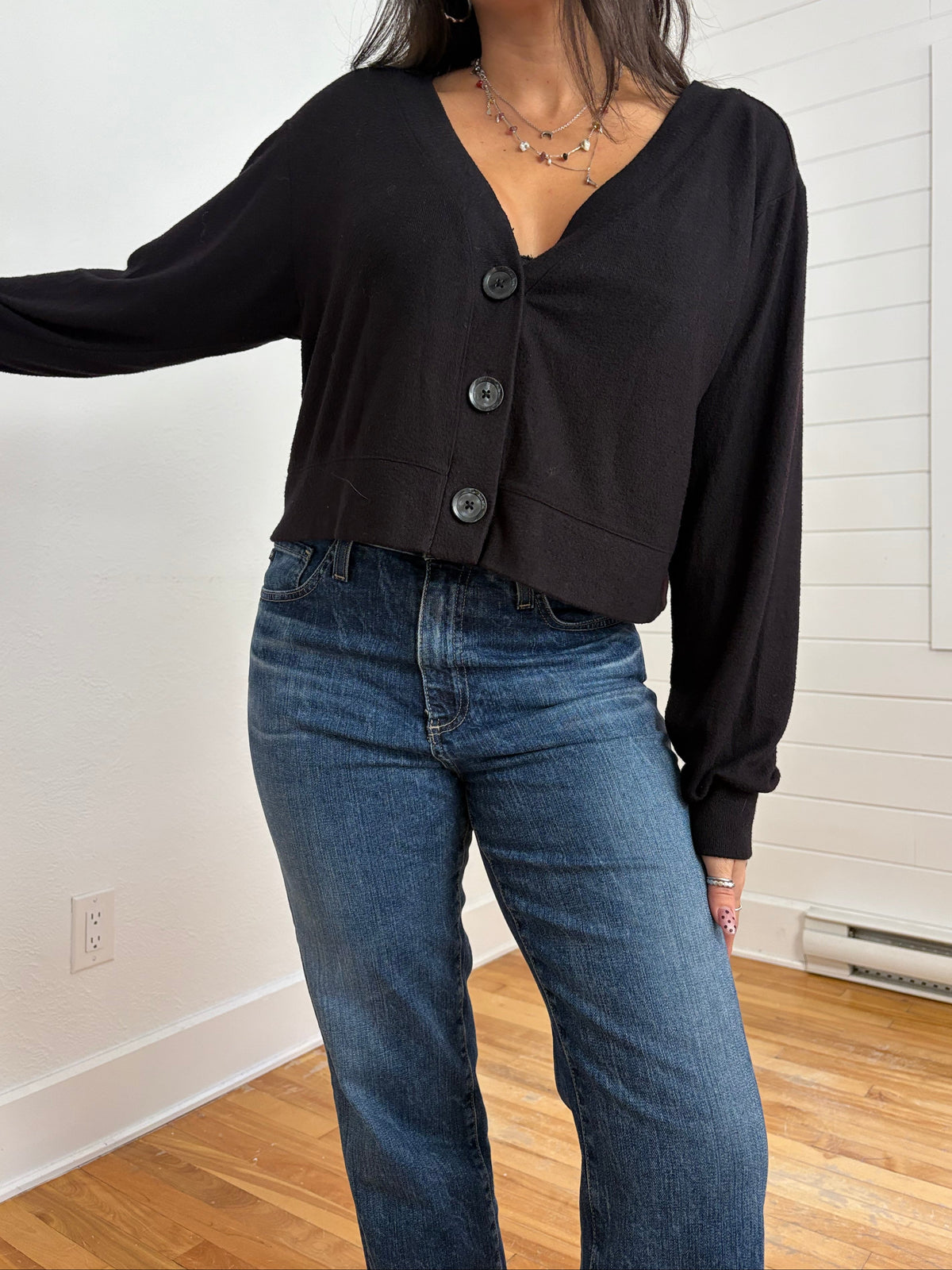Open edit black boxy cardigan S/M