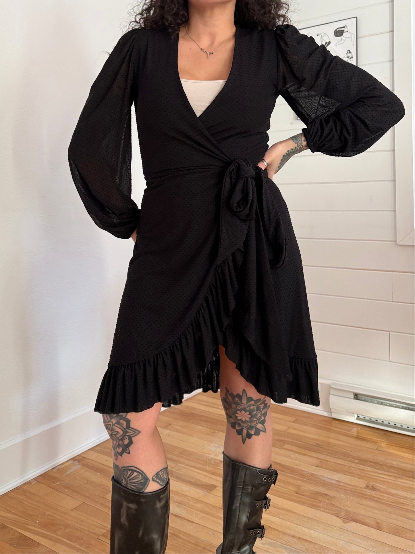 Ganni dot mesh wrap dress XS/S