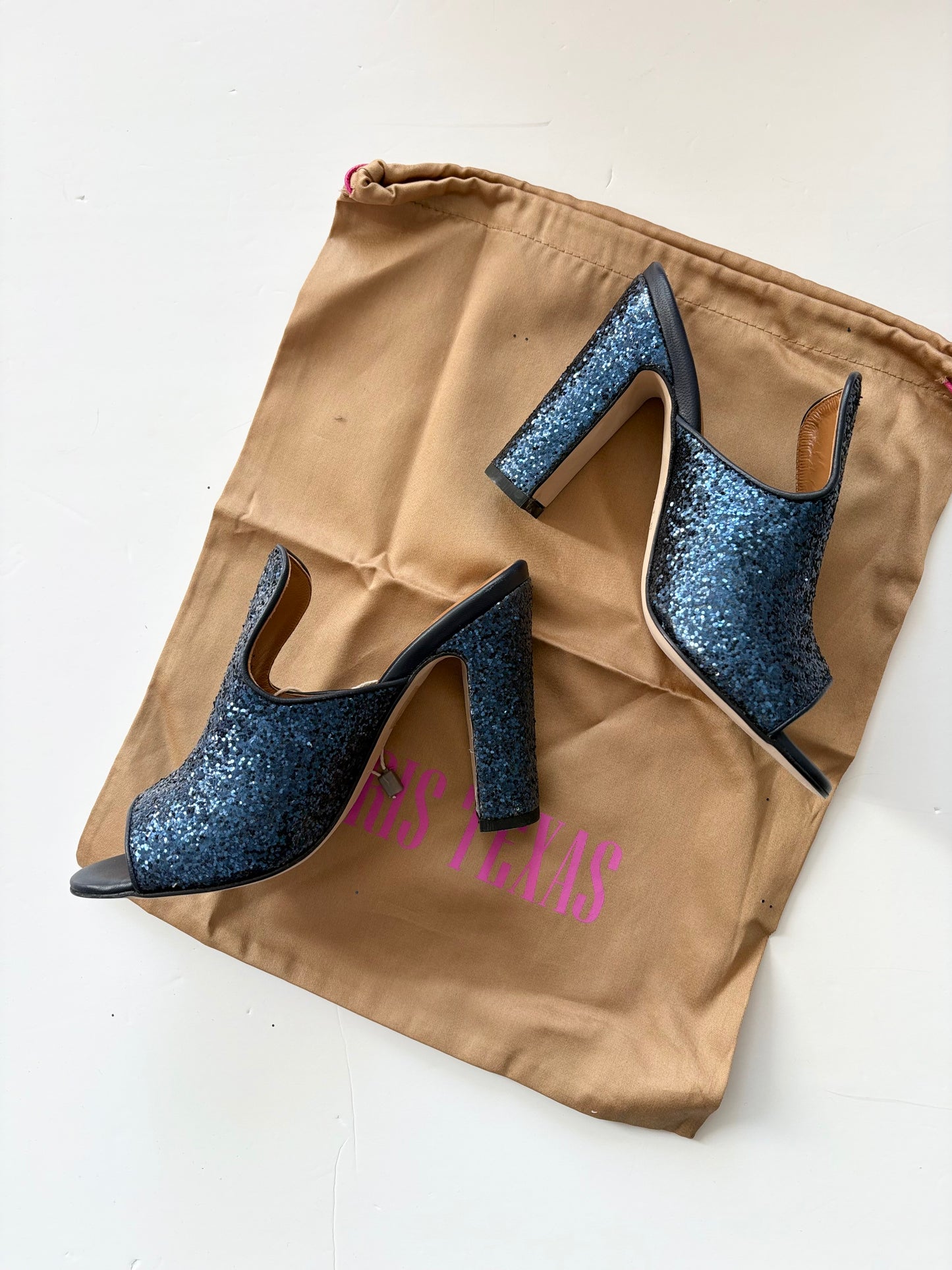 Mules à paillettes Paris Texas à bout ouvert, pointure US6