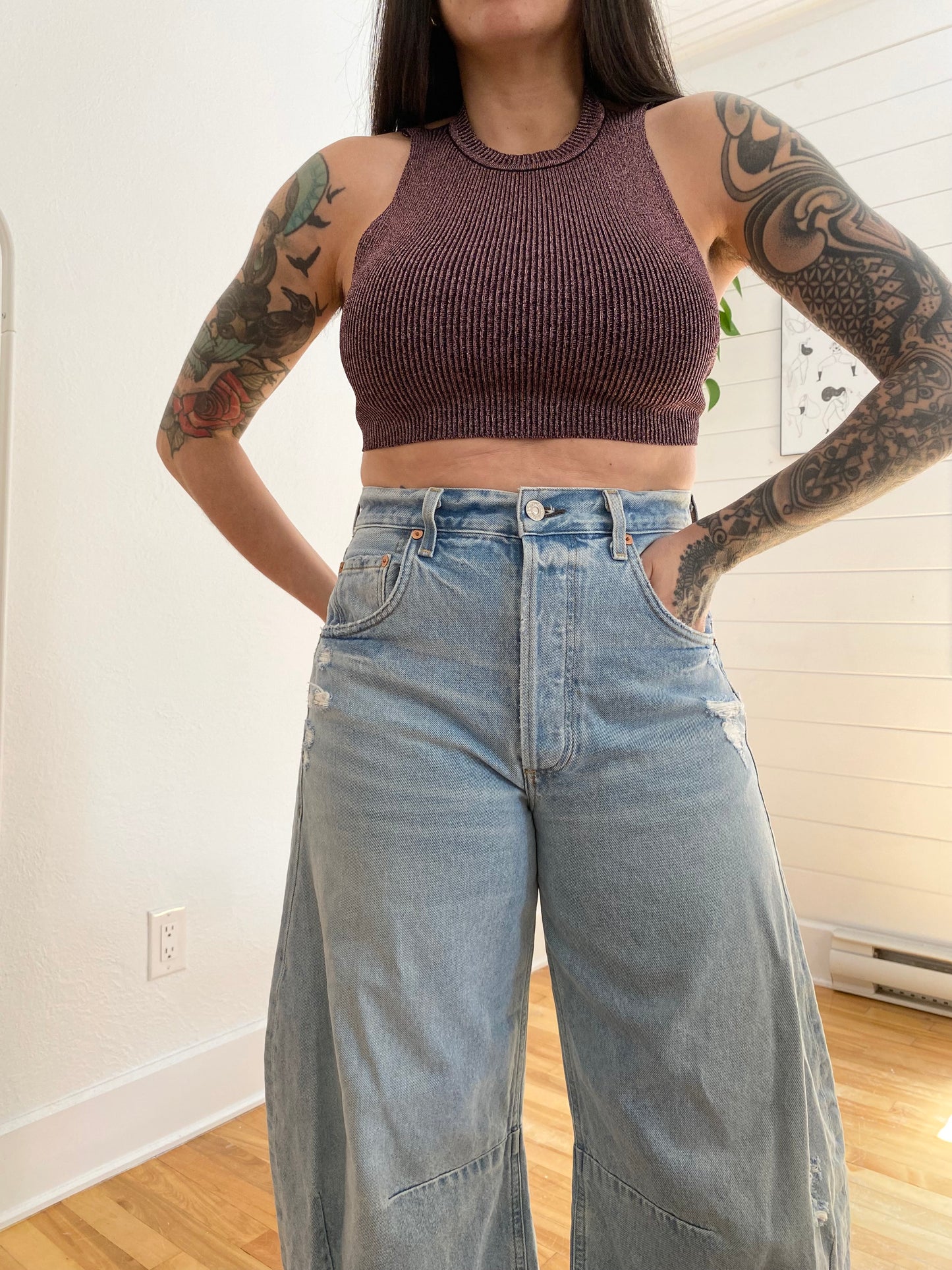 Zara metallic open back top Medium