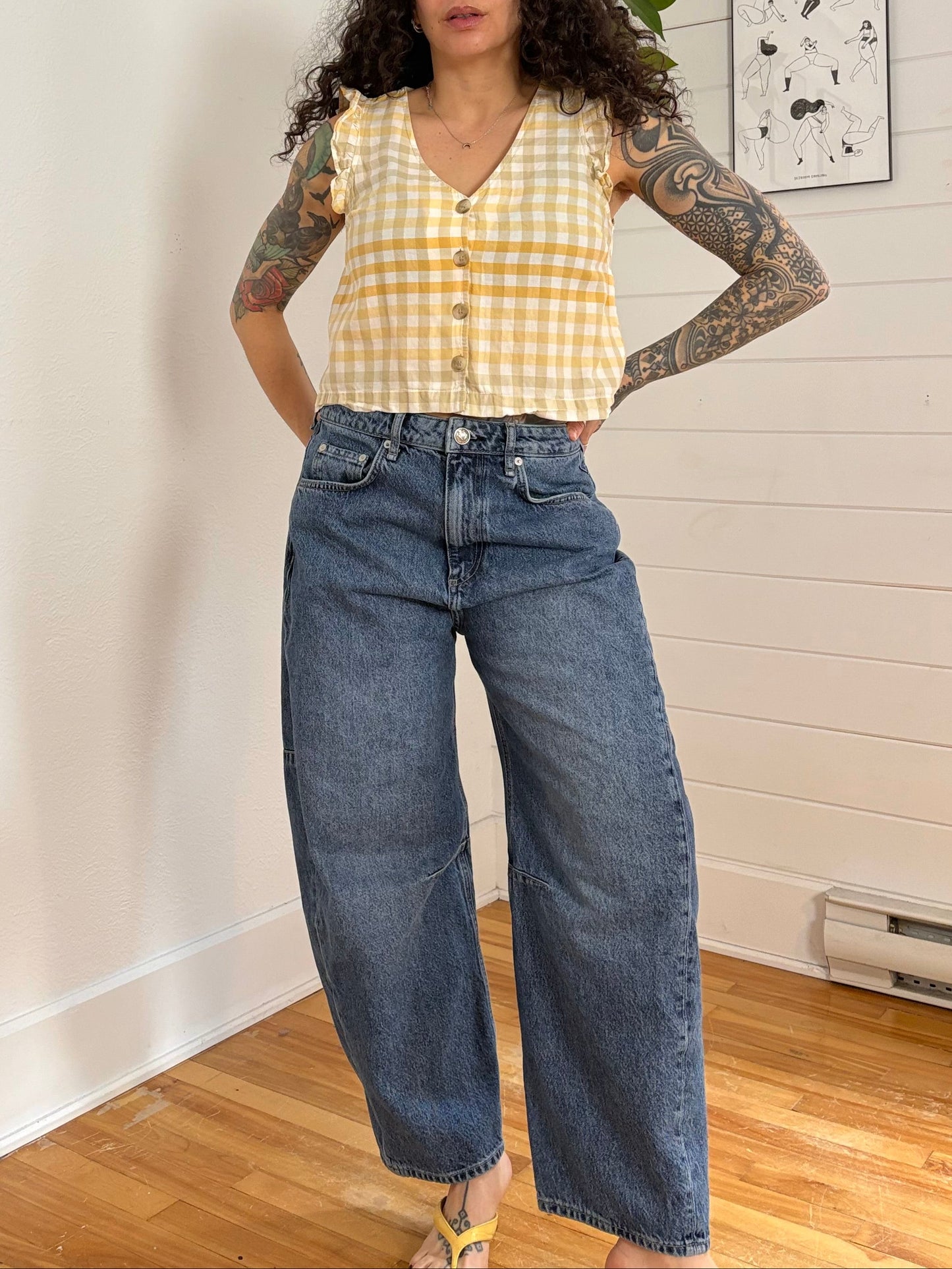 Madewell gingham ruffle sleeveless blouse Small