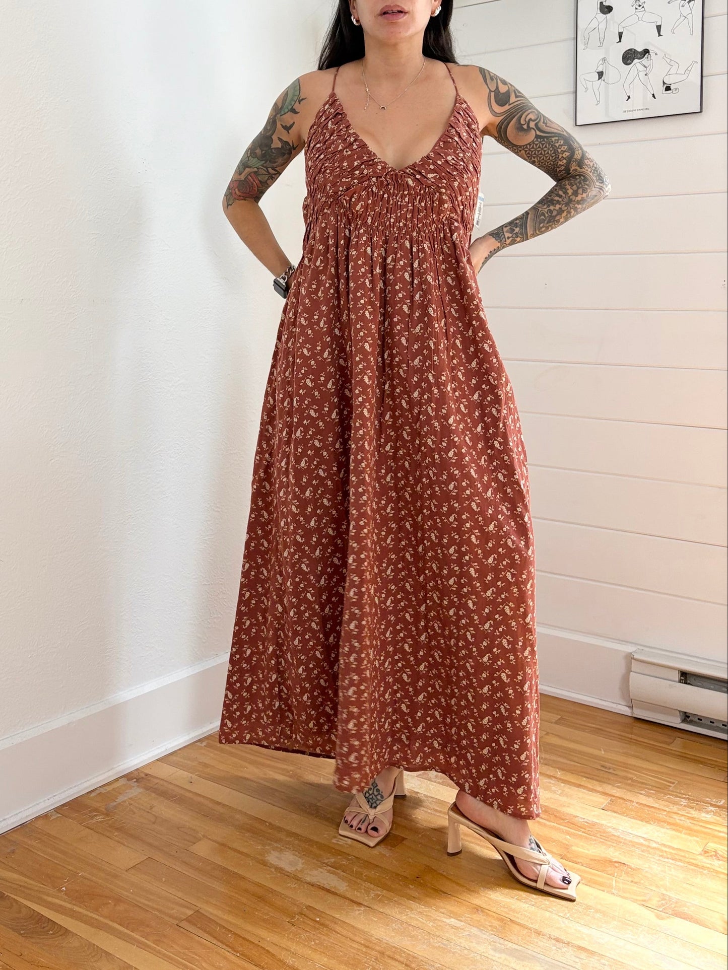 Treasure & Bond smocked floral midi dress Large