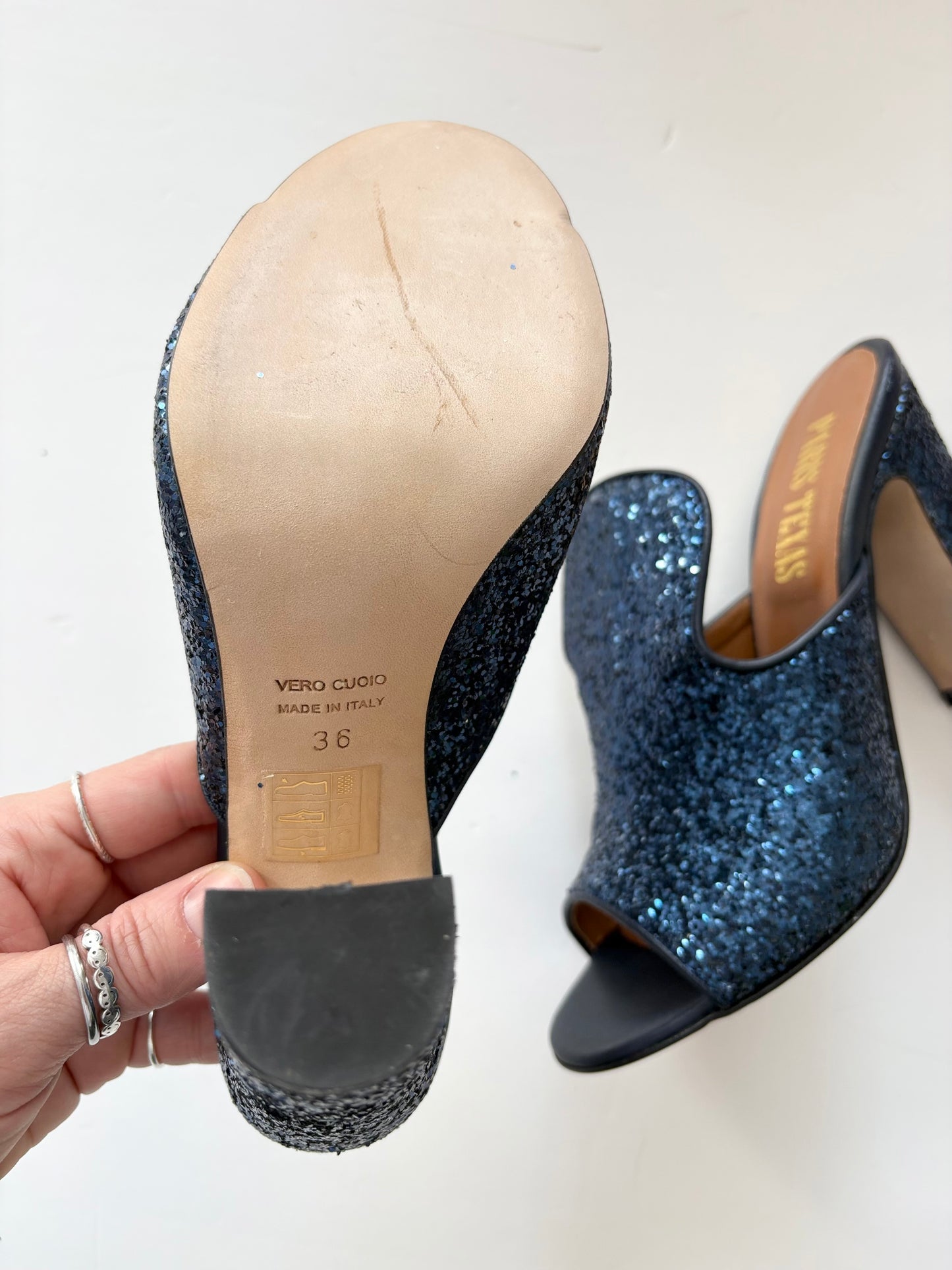 Mules à paillettes Paris Texas à bout ouvert, pointure US6