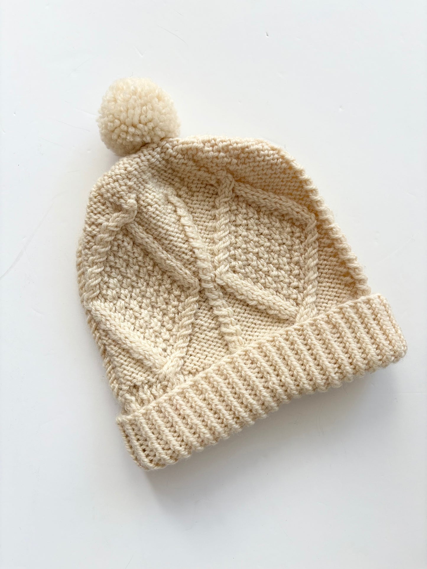 Merino wool cable knit pompom hat Small