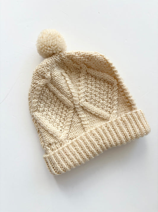 Merino wool cable knit pompom hat Small