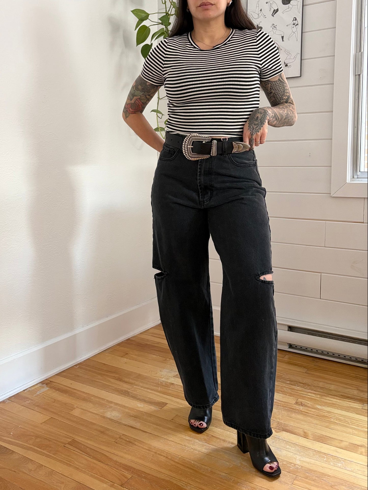 T-shirt bébé rayé en lin mélangé Urban Renewal, taille M