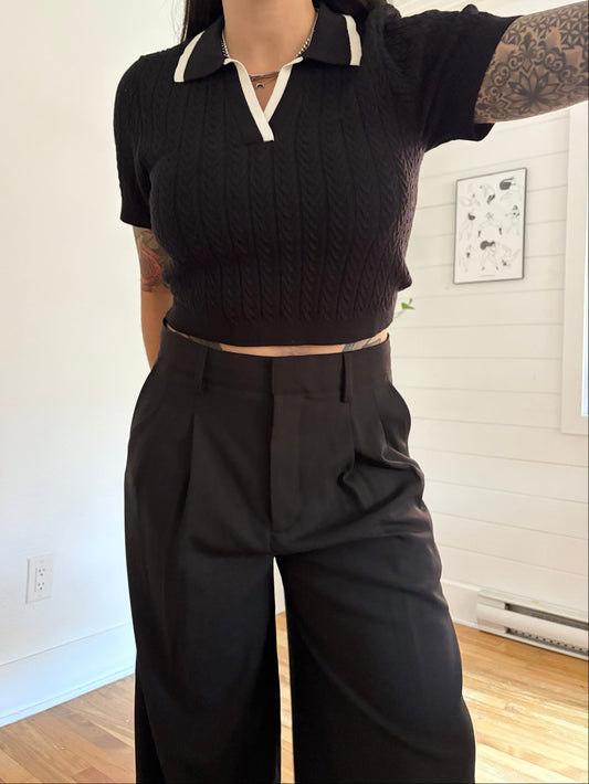 IVL Collective cable knit cropped polo Medium