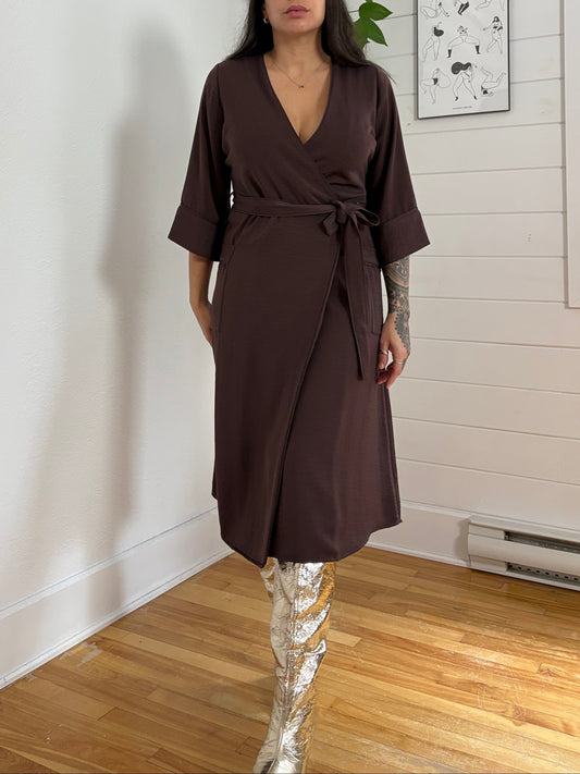 Frank & Oak brown wrap dress Small