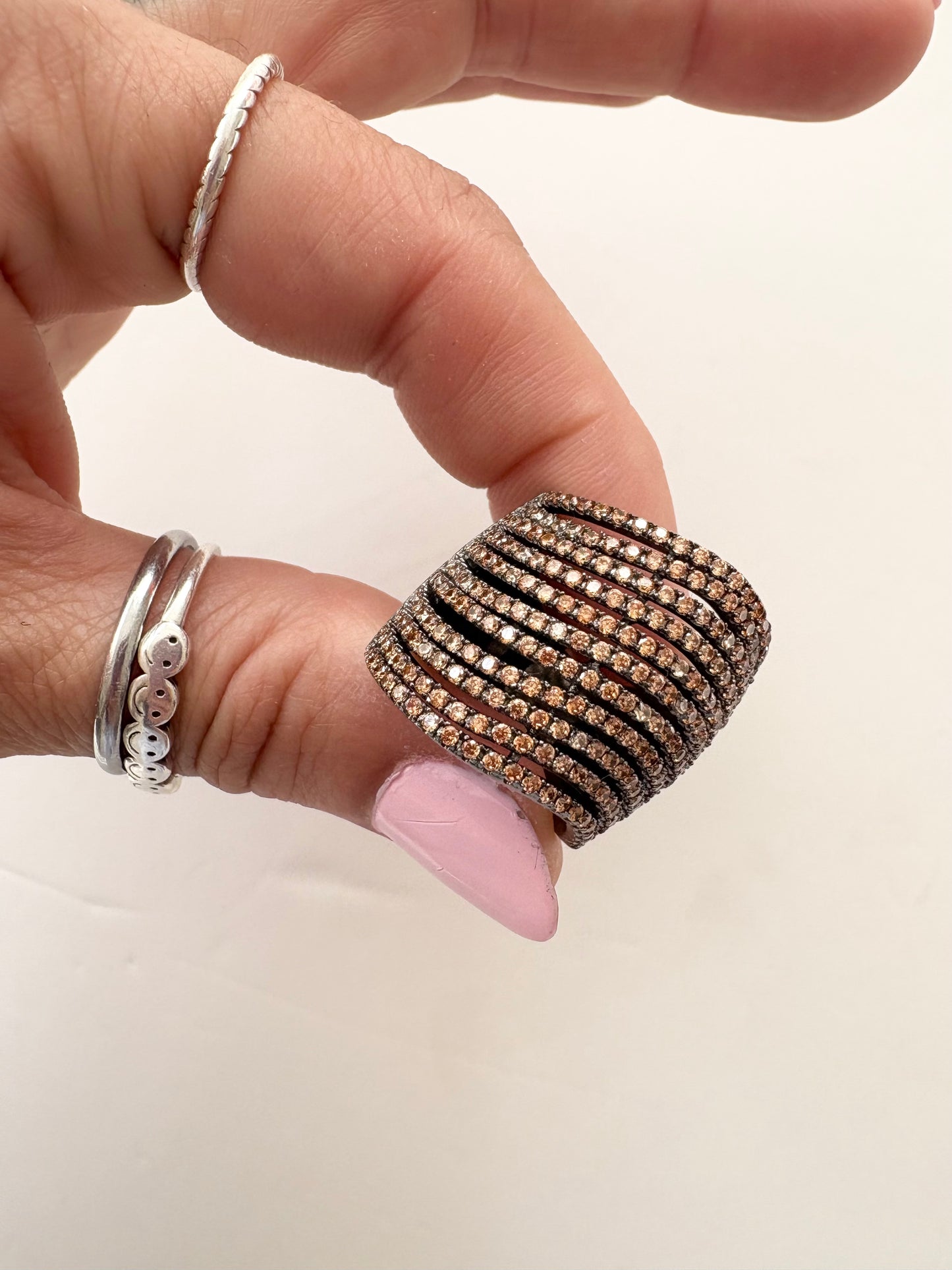 Noir NYC gunmetal spiral crystal ring