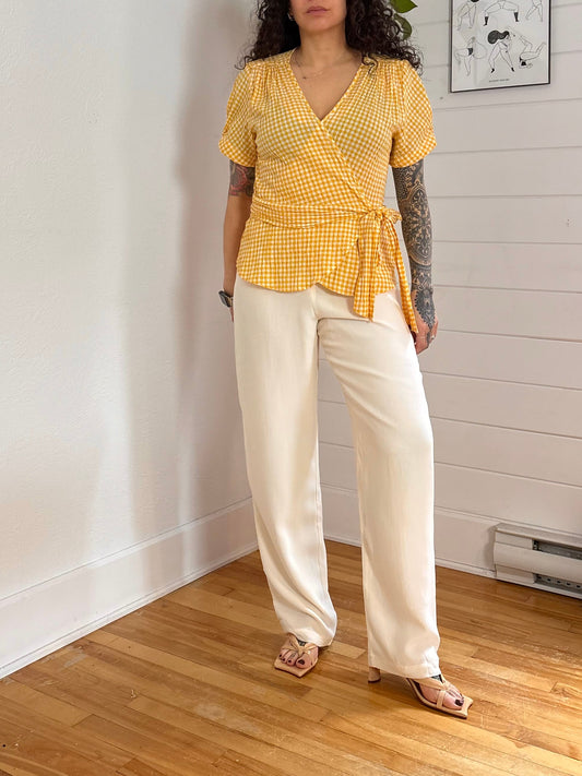 Max Studio gingham wrap top Large