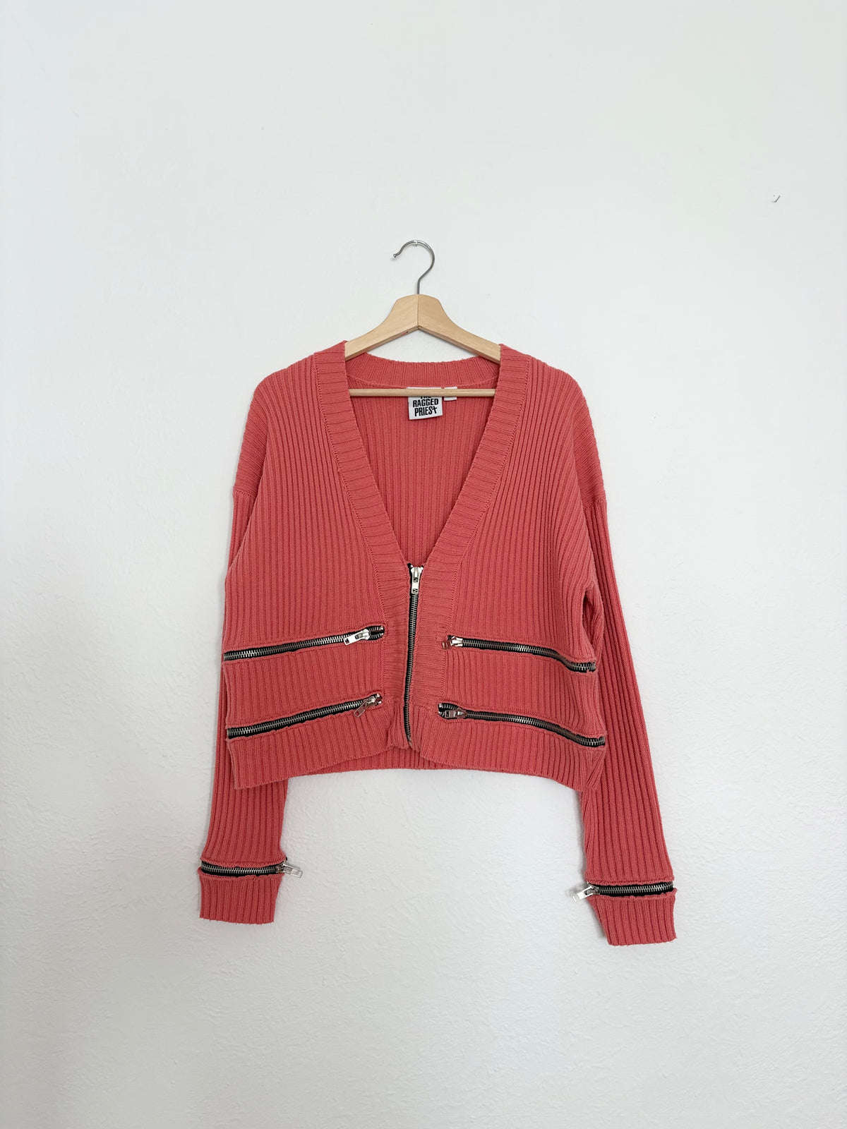 The Ragged Priest Censor ribbed knit zipper cardigan Small