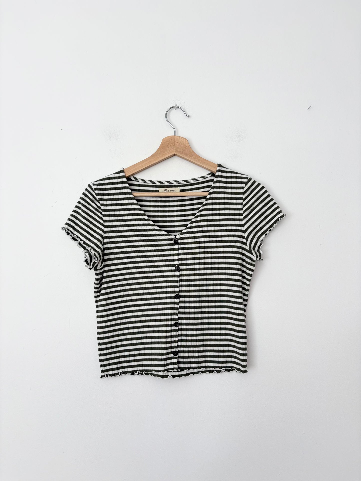 T-shirt col en V boutonné à rayures Madewell, taille M