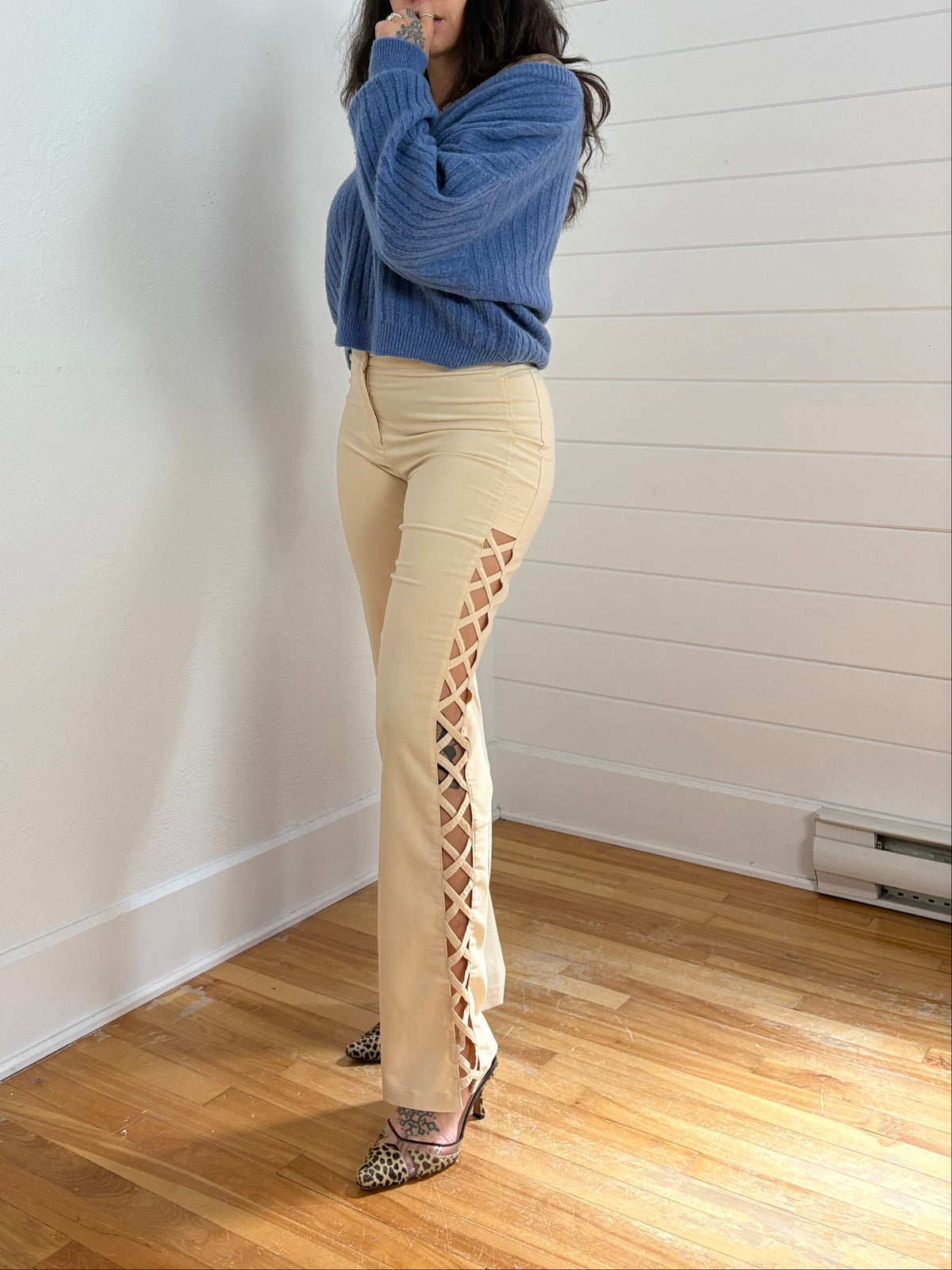 Vintage flare criss cross pants S/M