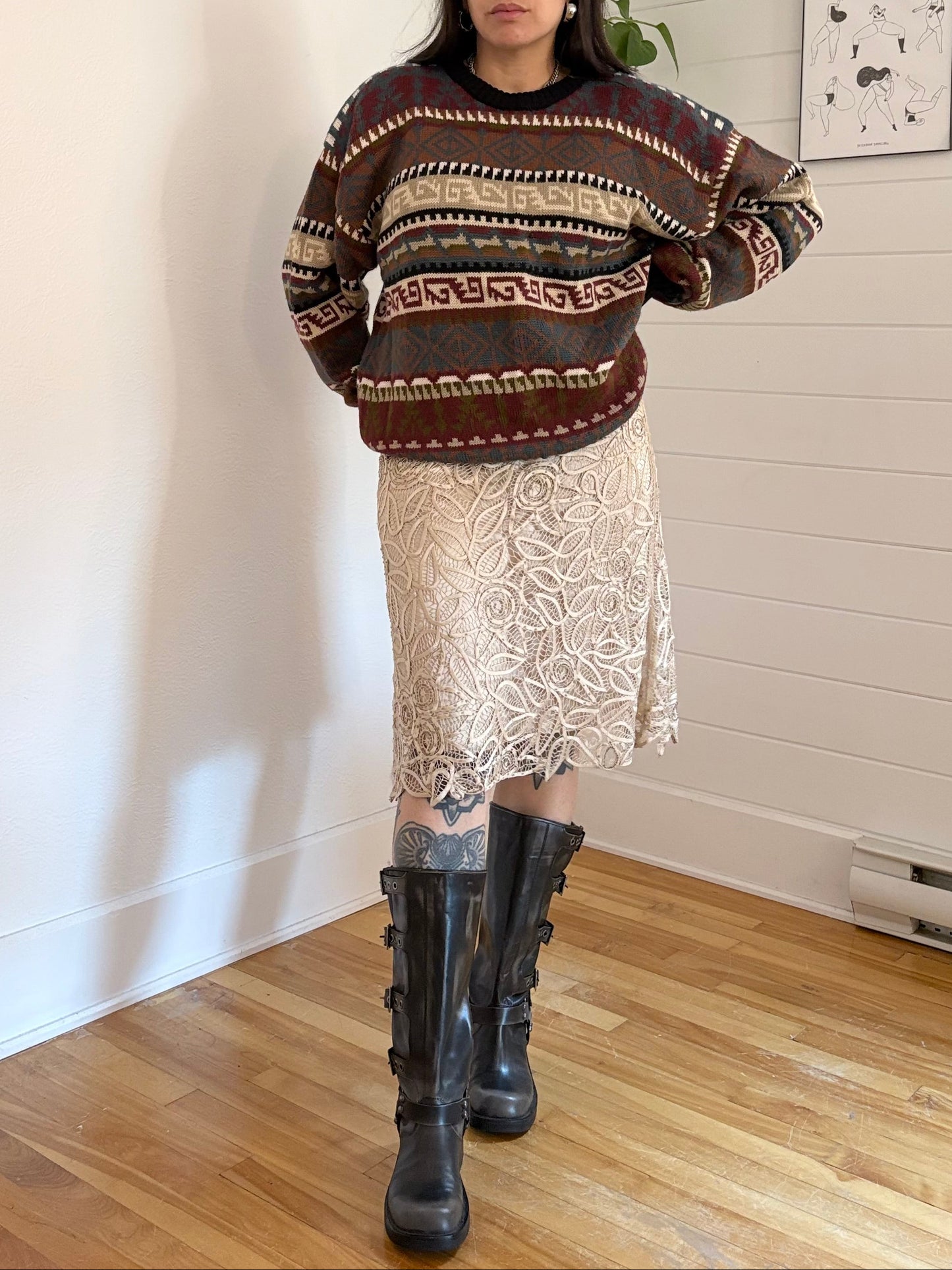 Vintage silk lace midi skirt S/M