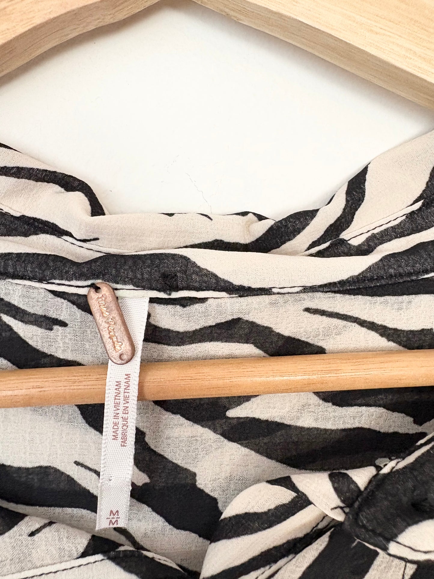 Free People ciara zebra button down shirt M/L