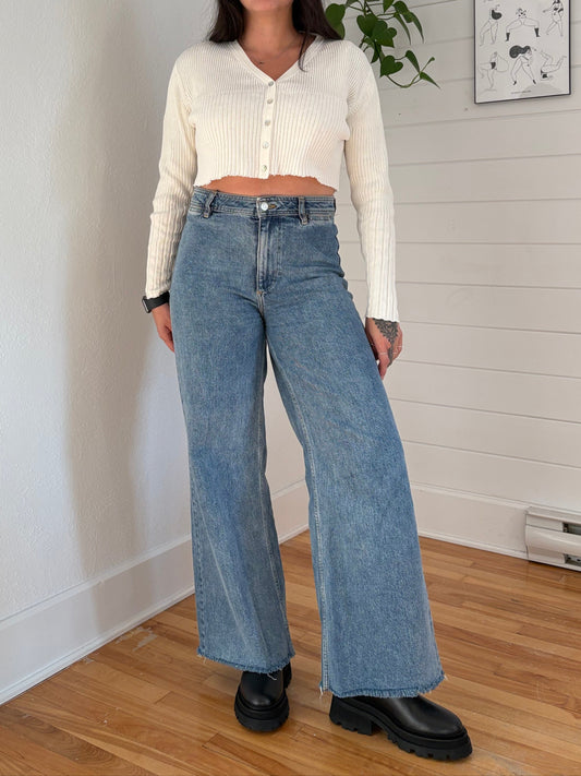 Vintage André Christian crop ribbed cardigan Medium