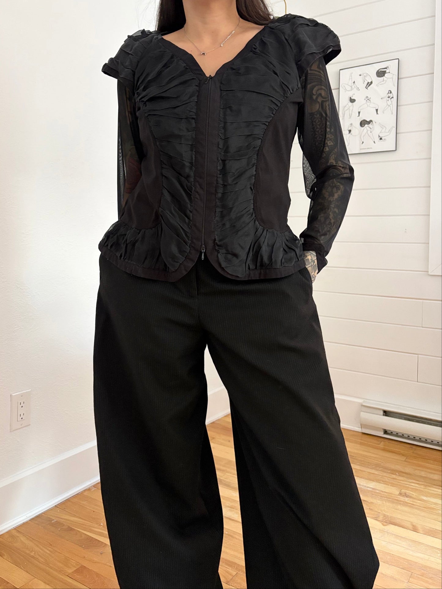 Chemisier Anne Fontaine en soie mélangée, fermeture éclair sur le devant, taille L